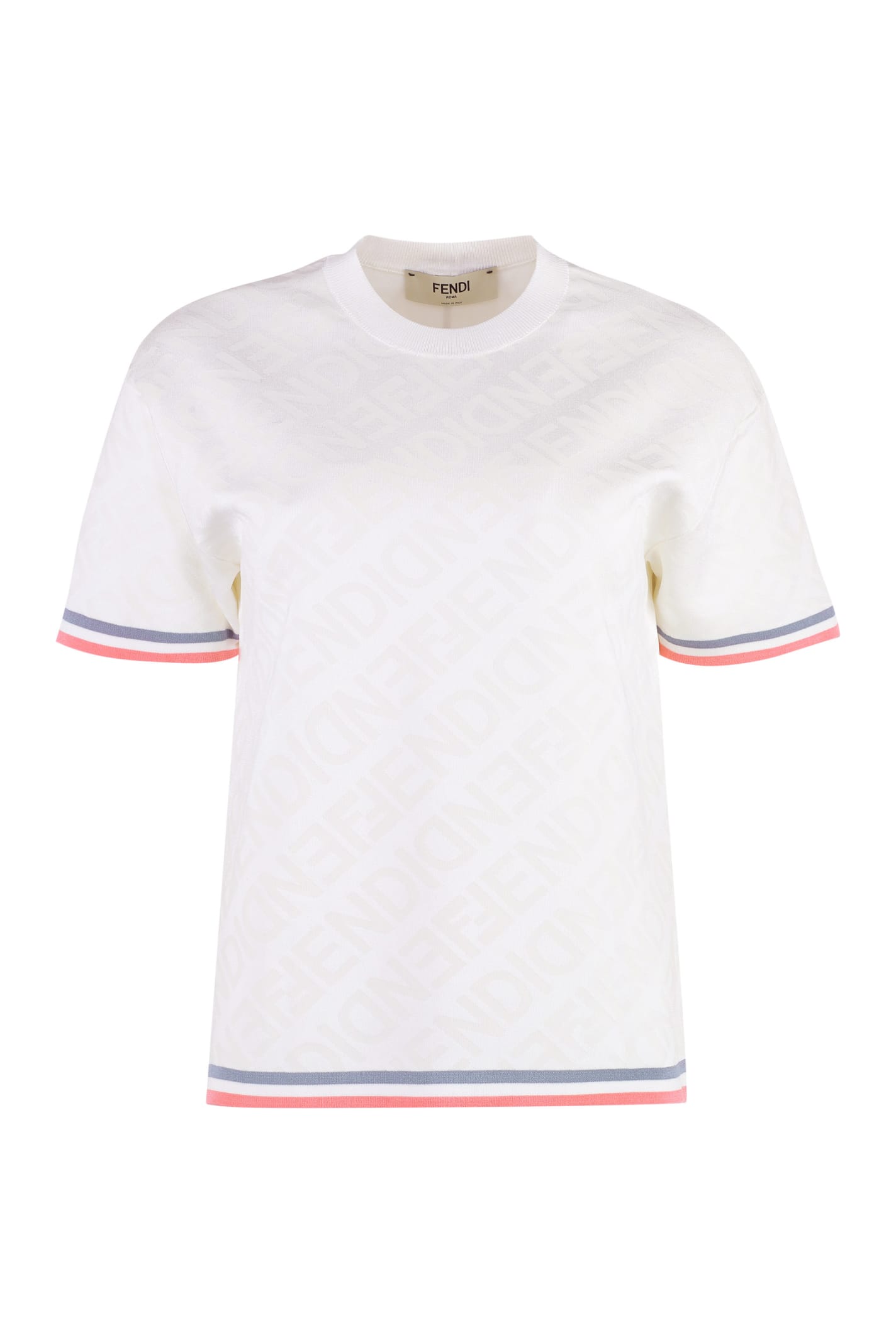 Shop Fendi Jacquard Knit T-shirt In White