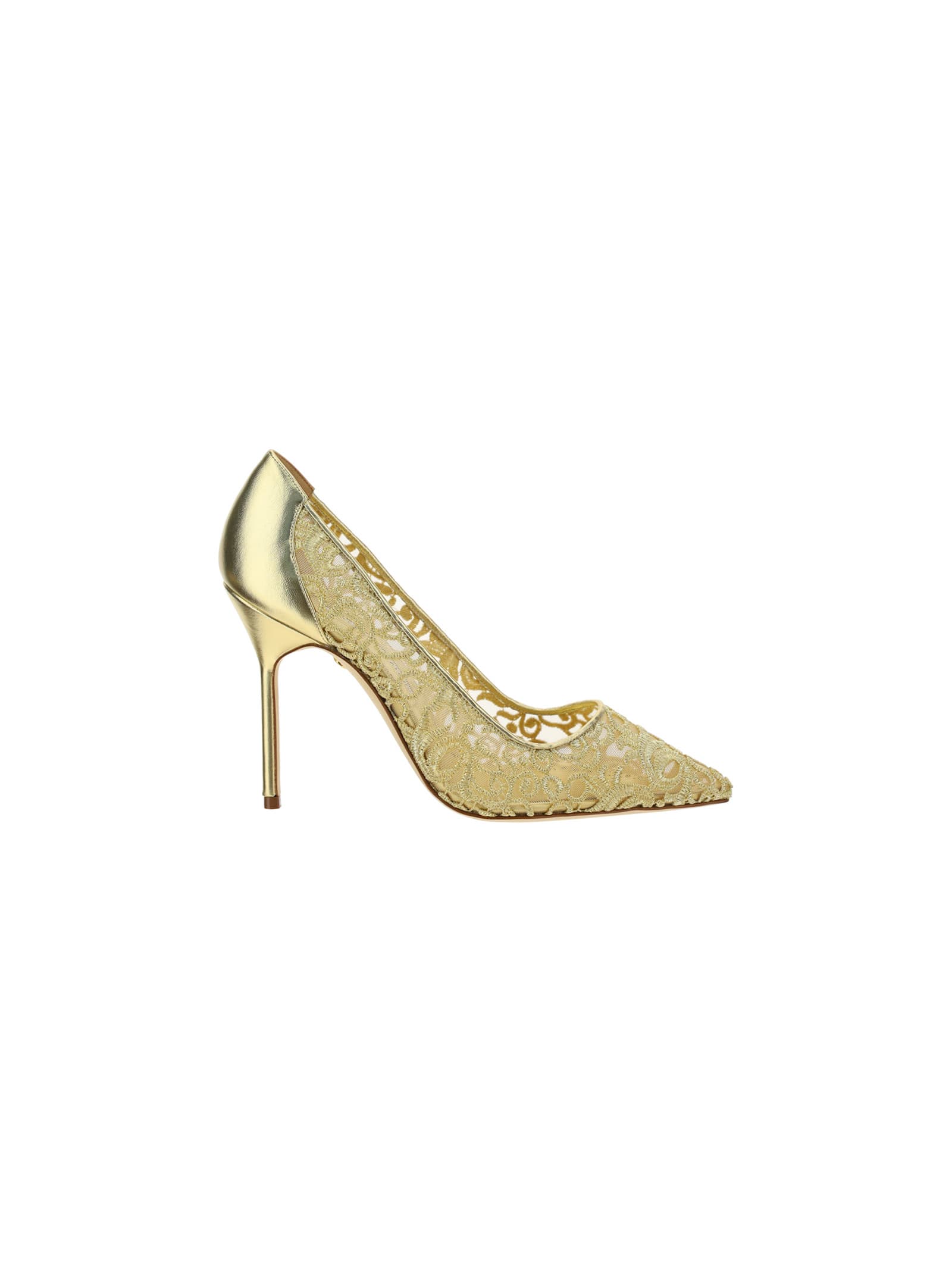Manolo Blahnik Bbla Gold Lace 105 Shoes