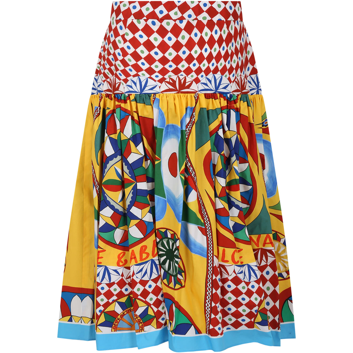 Shop Dolce & Gabbana Red Skirt For Girl With Cart Print And Logo In Multicolor