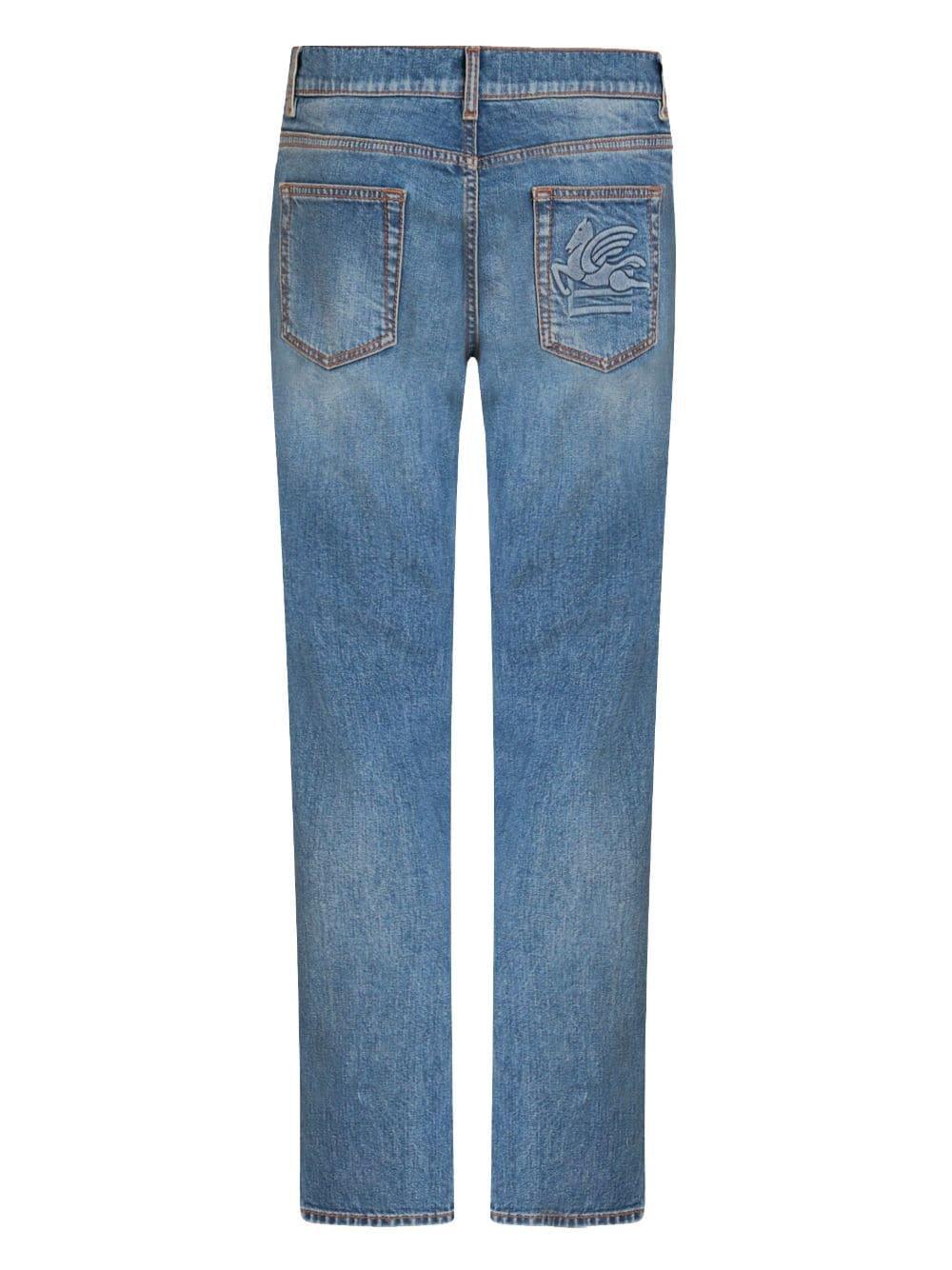 Shop Etro Logo-embroidered Straight-leg Jeans In C