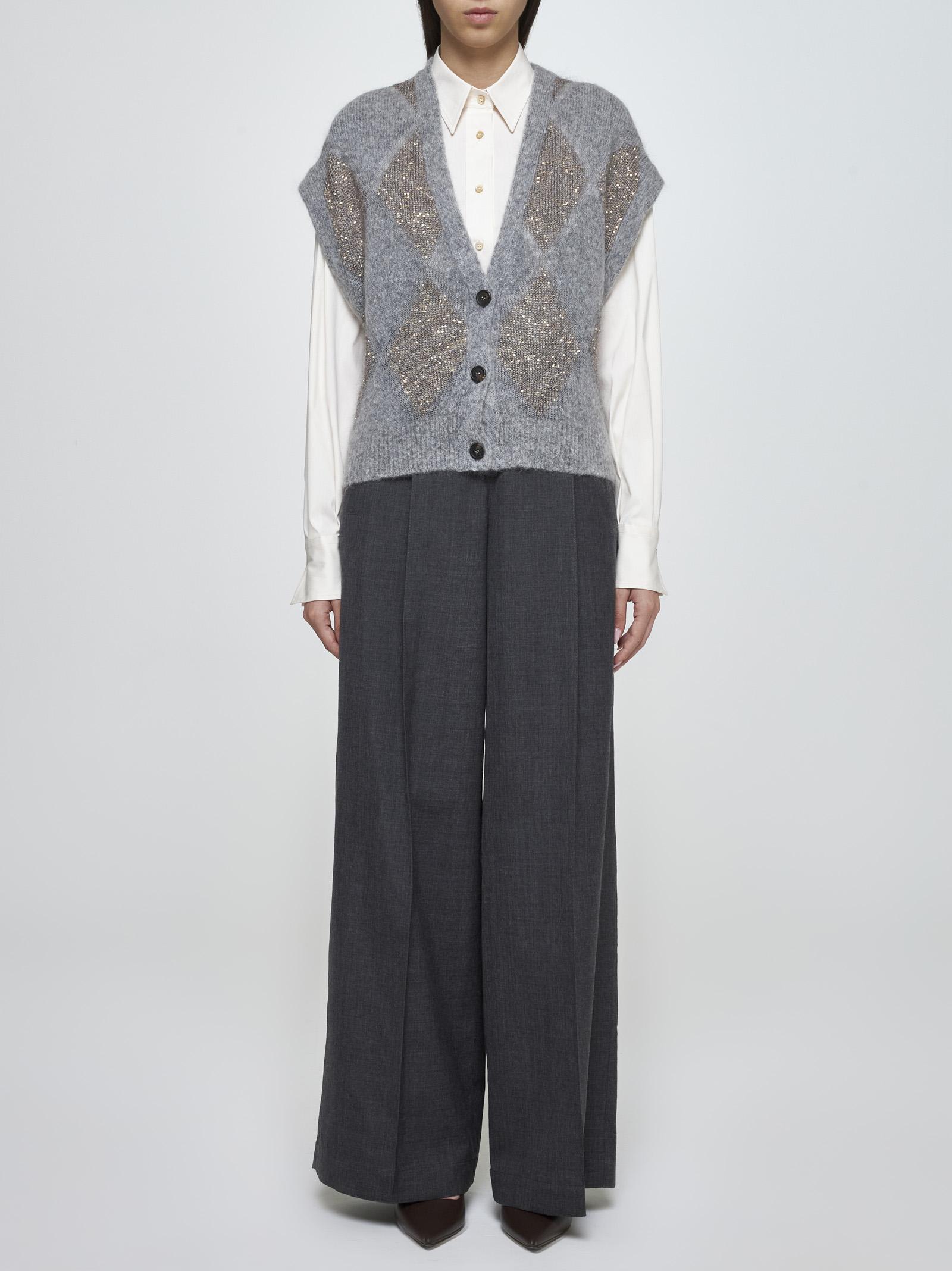 Shop Brunello Cucinelli Argyle-motif Wool And Mohair Vest  In Grey