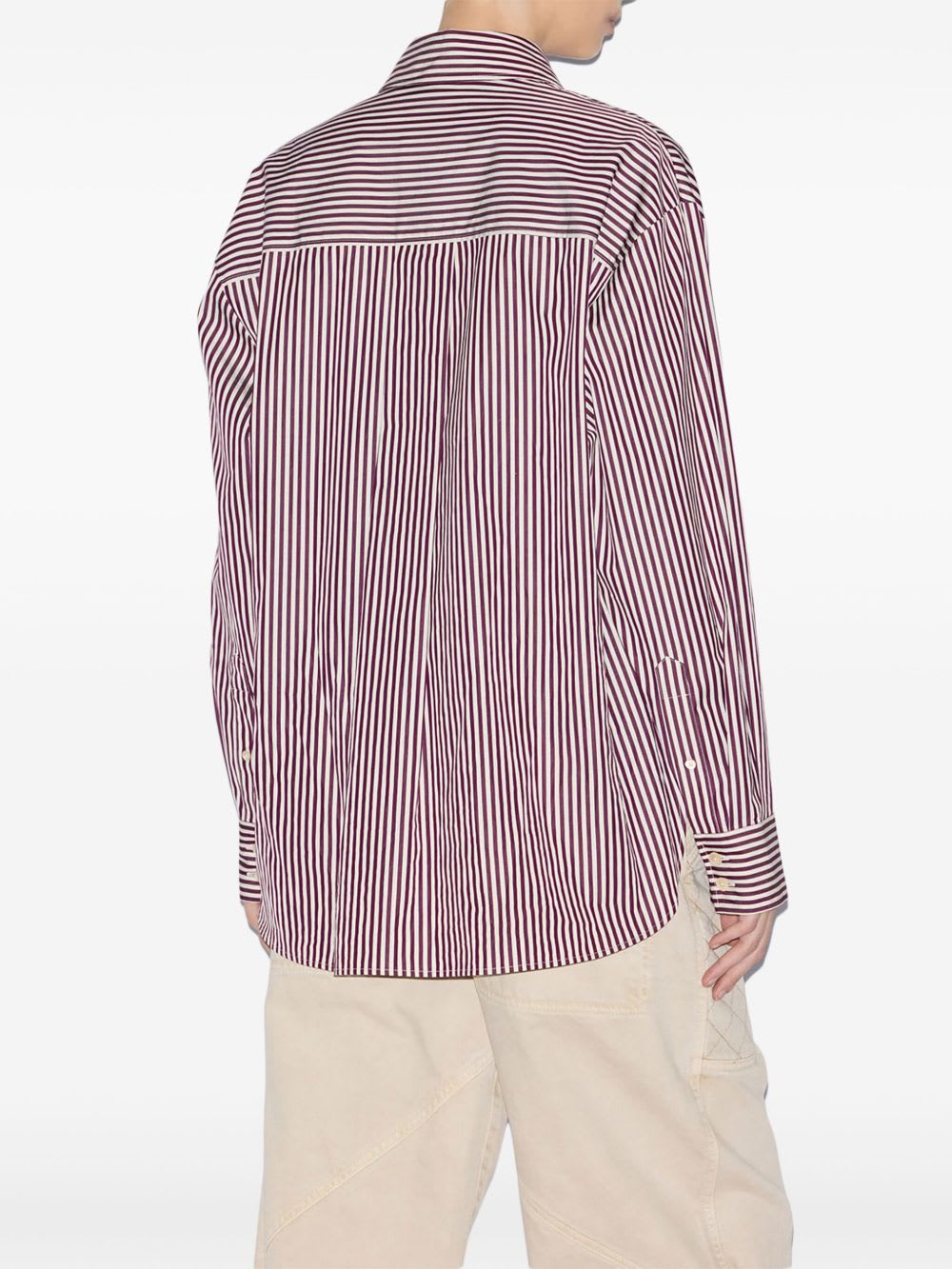Isabel Marant Vertical Stripe Burgundy Cotton Shirt With Button-down Front In Purple