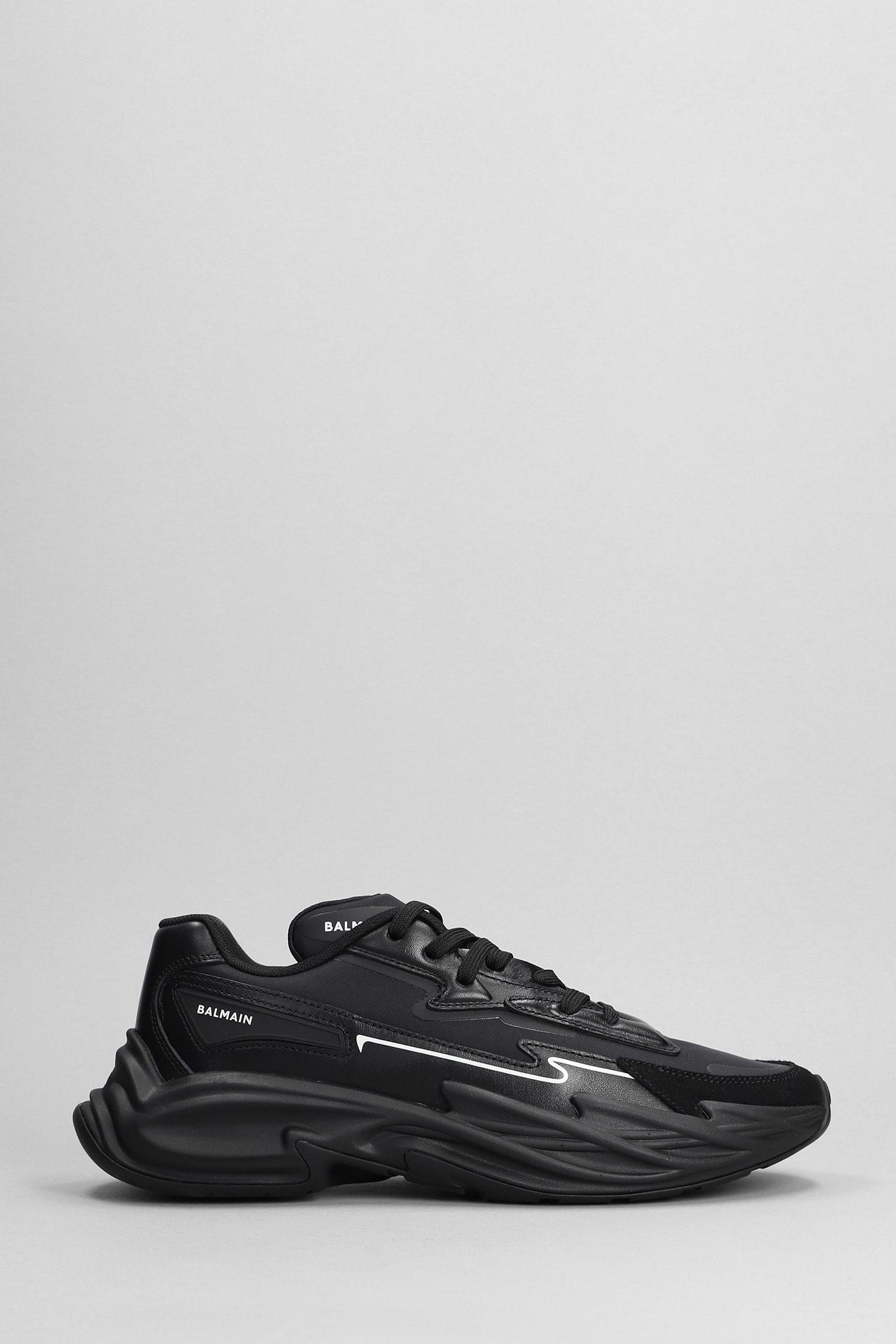 Run Row Sneakers In Black Leather And Fabric
