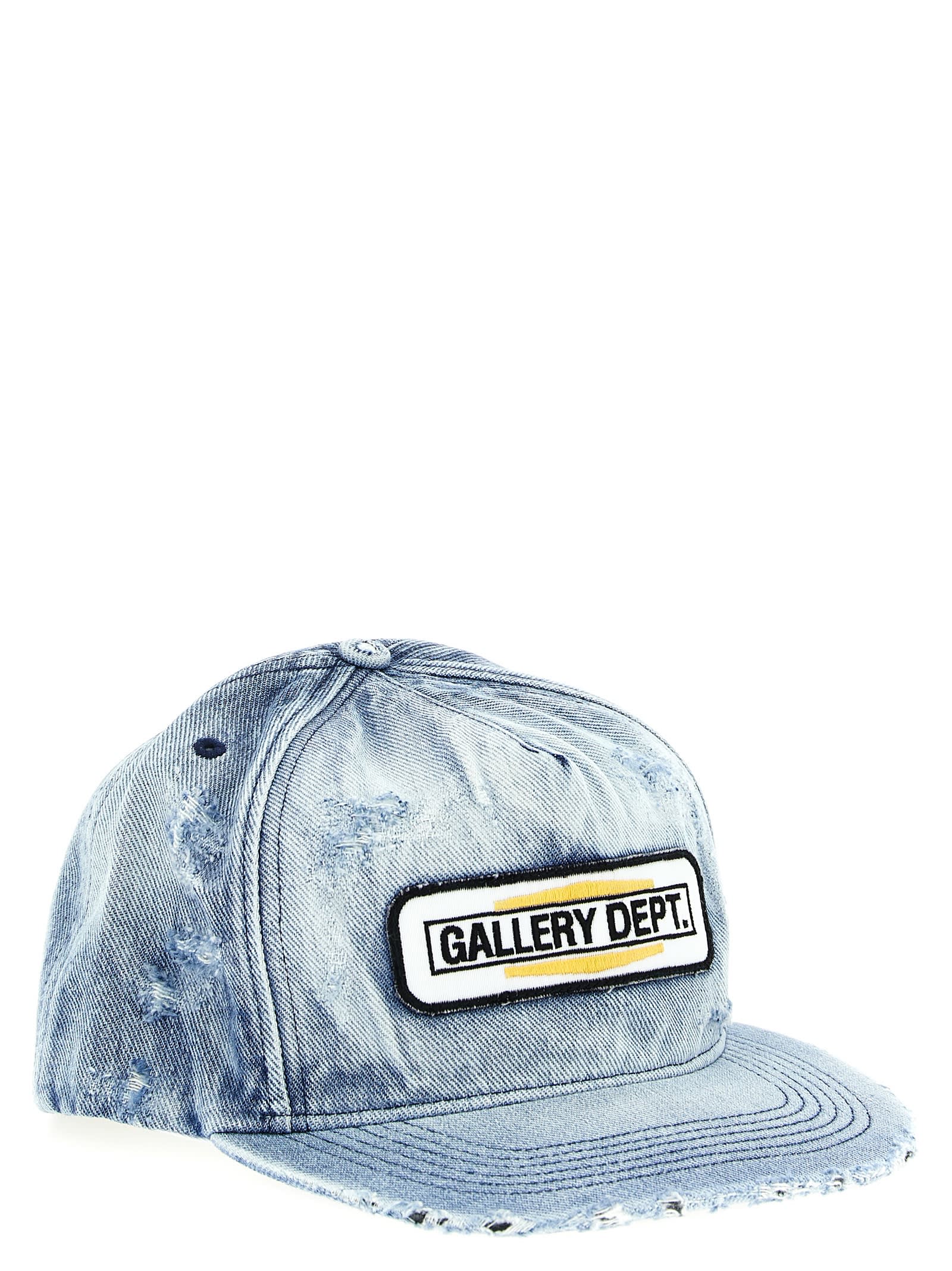 Gallery Dept. Distressed Denim Curved Brim Cap In Blue