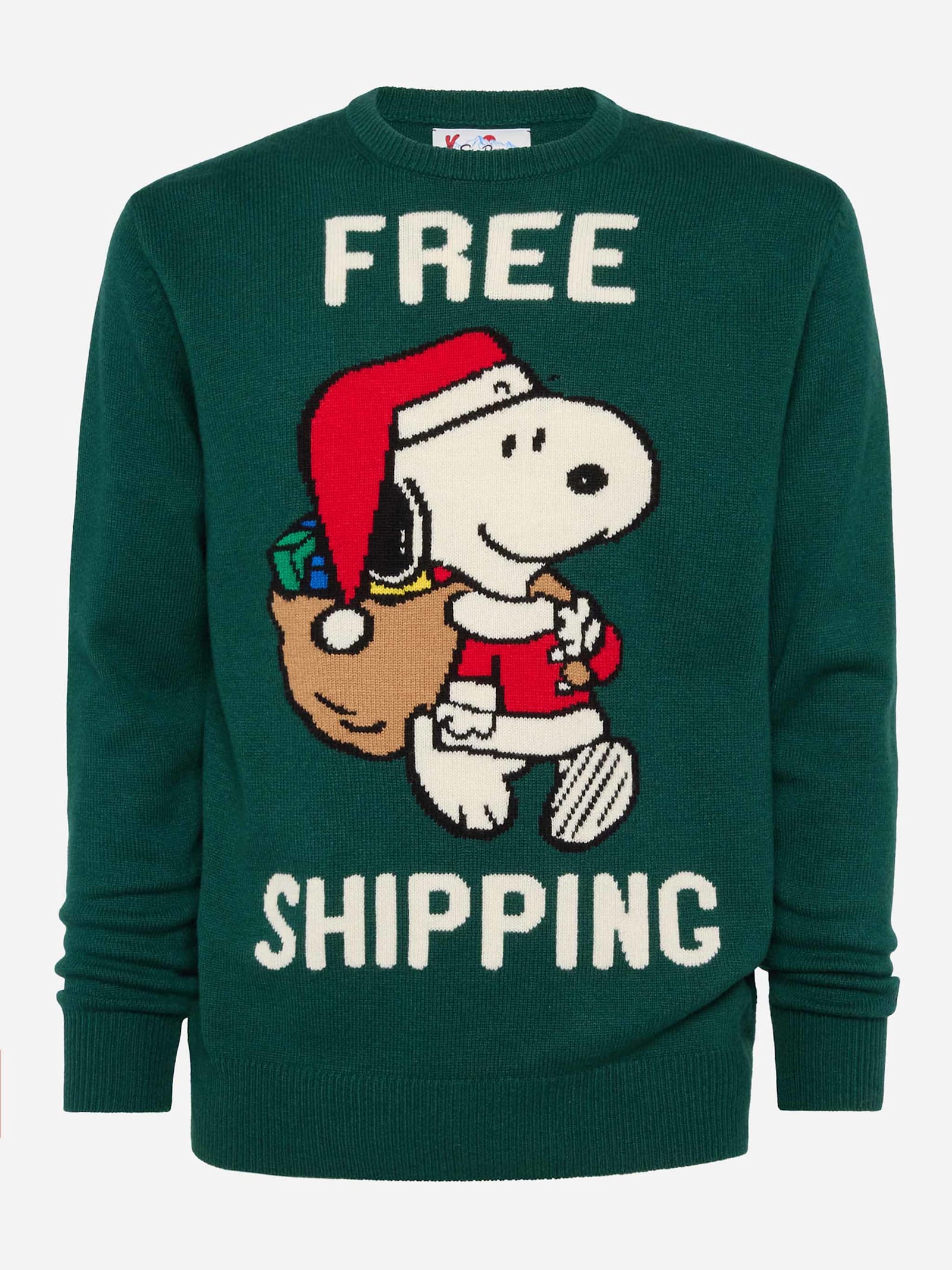 Mc2 Saint Barth Green Sweater Heron With Snoopy Jacquard Snoopy Peanuts® Special Edition In Green