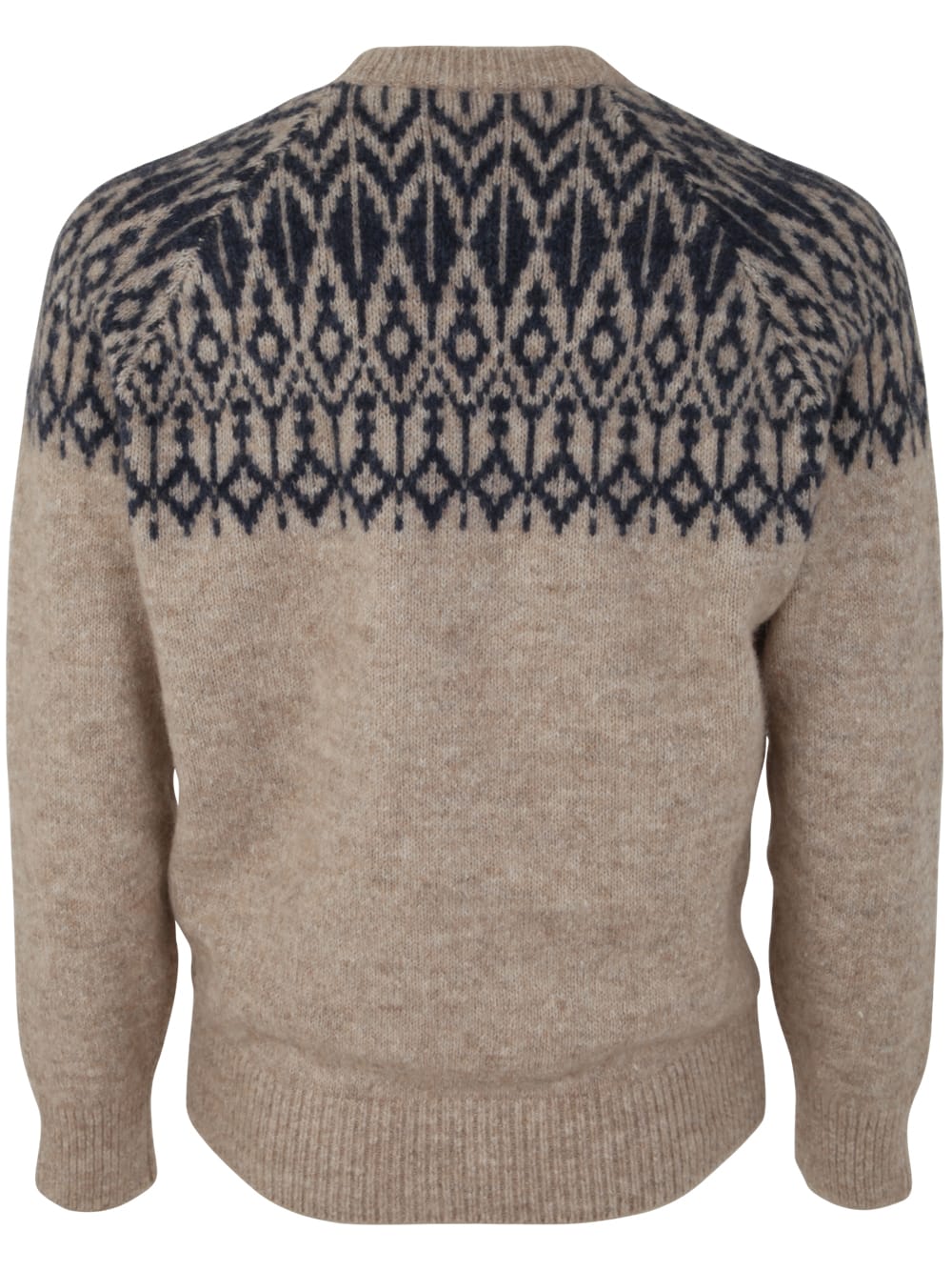 Shop Brunello Cucinelli Jacquard Crew Neck Sweater In Sand Indigo Blue