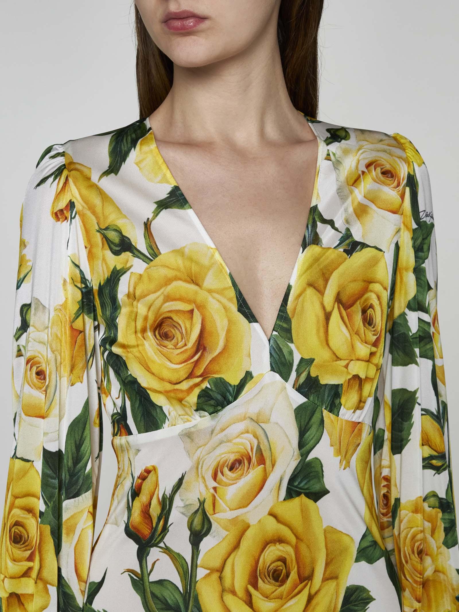 Shop Dolce & Gabbana Print Silk Midi Dress In Yellow