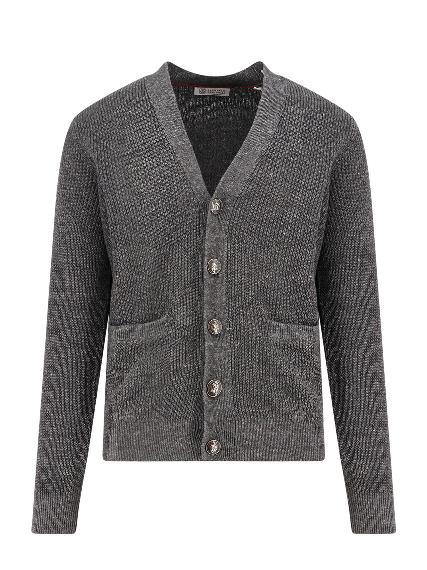 Brunello Cucinelli Cardigan Linen Blend Front Pockets In Grey
