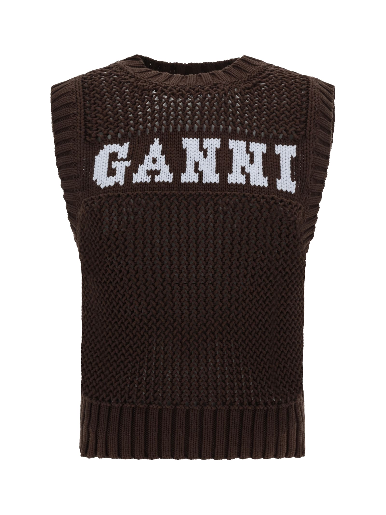 Shop Ganni Vest In Marrone
