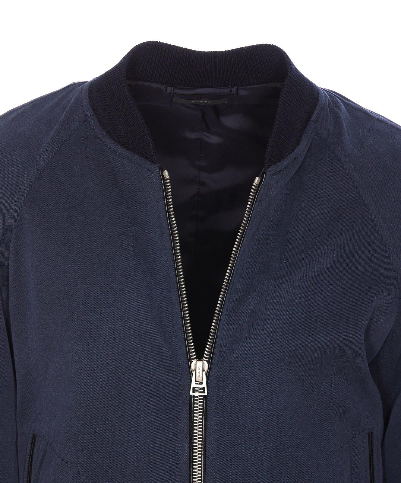 Tom Ford Navy Blue Gabardine Bomber Jacket In Blue