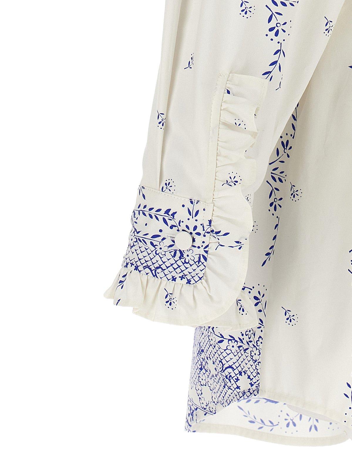 Shop Philosophy Di Lorenzo Serafini Floral-printed Ruffled Shirt Dress In Blu
