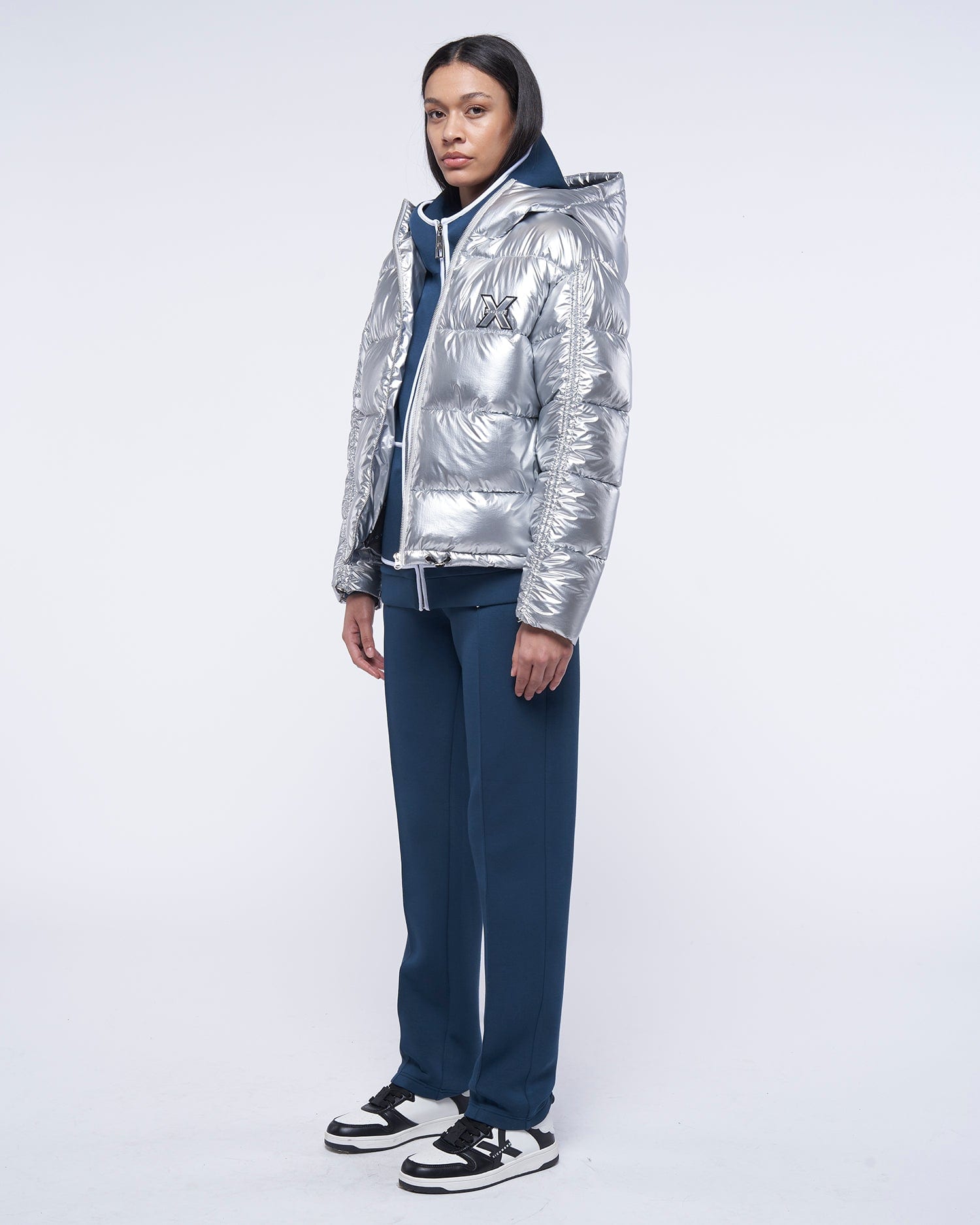 Shop John Richmond Padded Down Jacket With Logo In Grigio