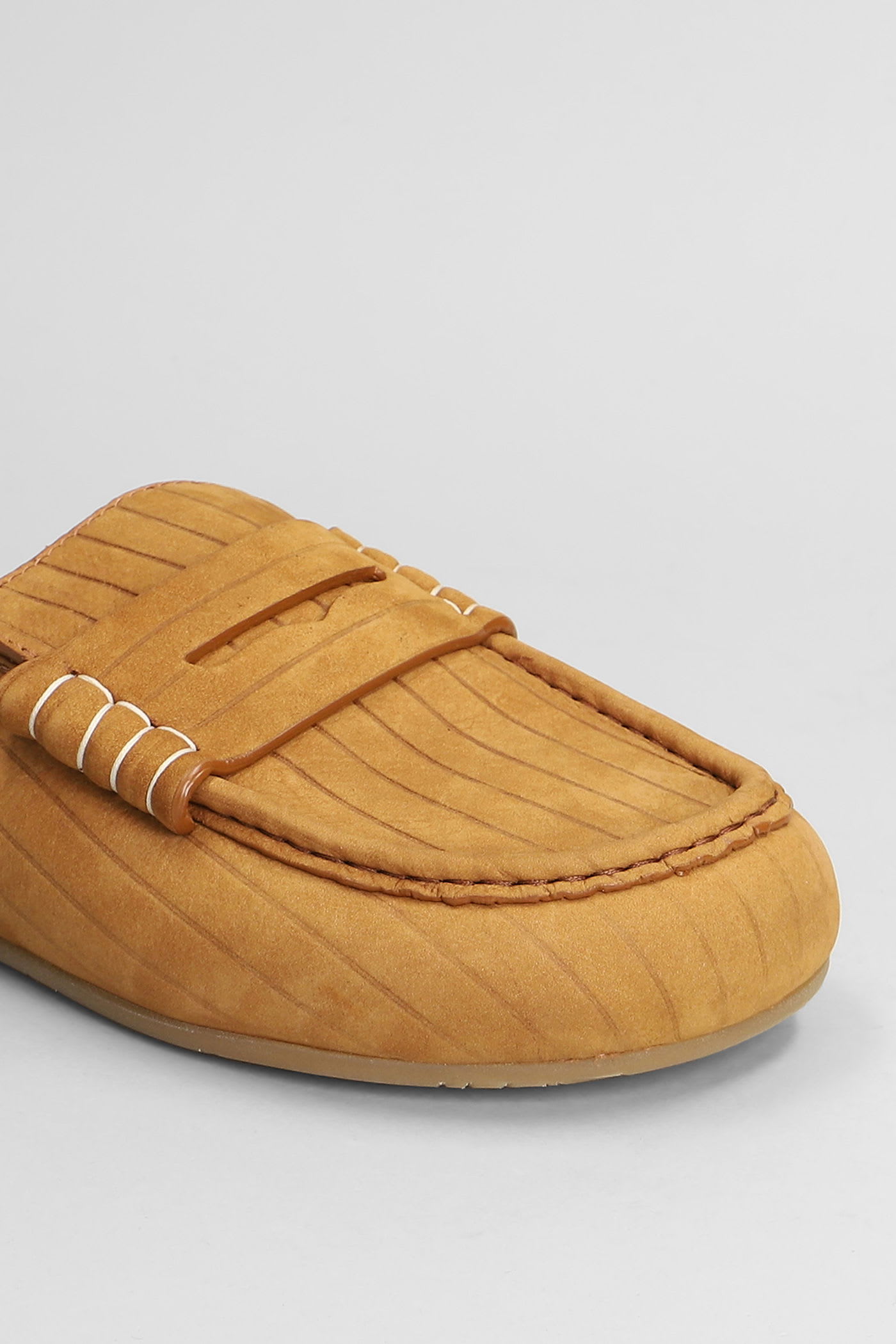 Jw Anderson Stitch Ribbed Nubuck Mules In Brown