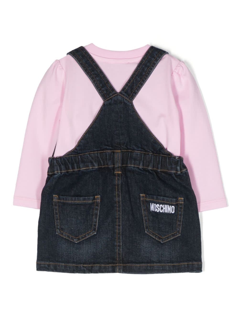 Shop Moschino Dress With Teddy Bear Motif In Pink