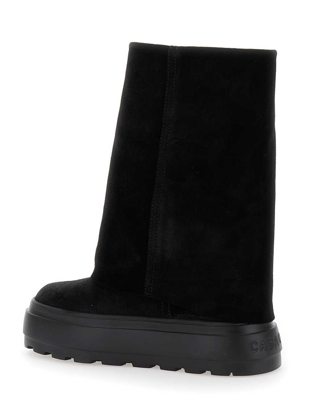 Shop Casadei Black Boots With Turn-up With Platform In Suede Woman