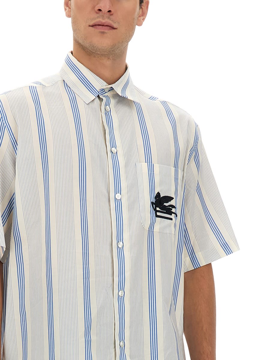 Shop Etro Shirt With Logo In Azure