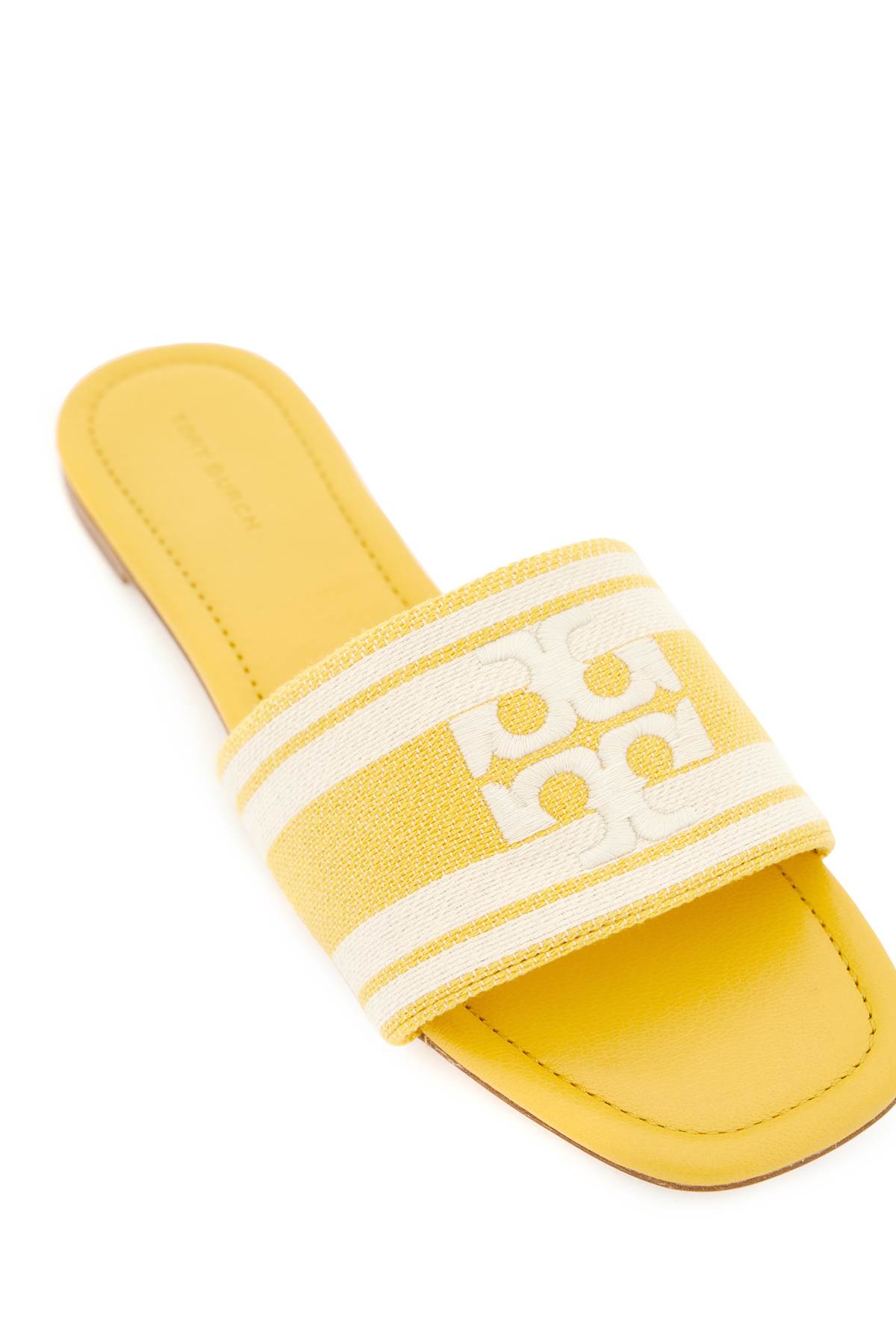 Shop Tory Burch Slides With Embroidered Band In Mellow Yellow Ash White (yellow)