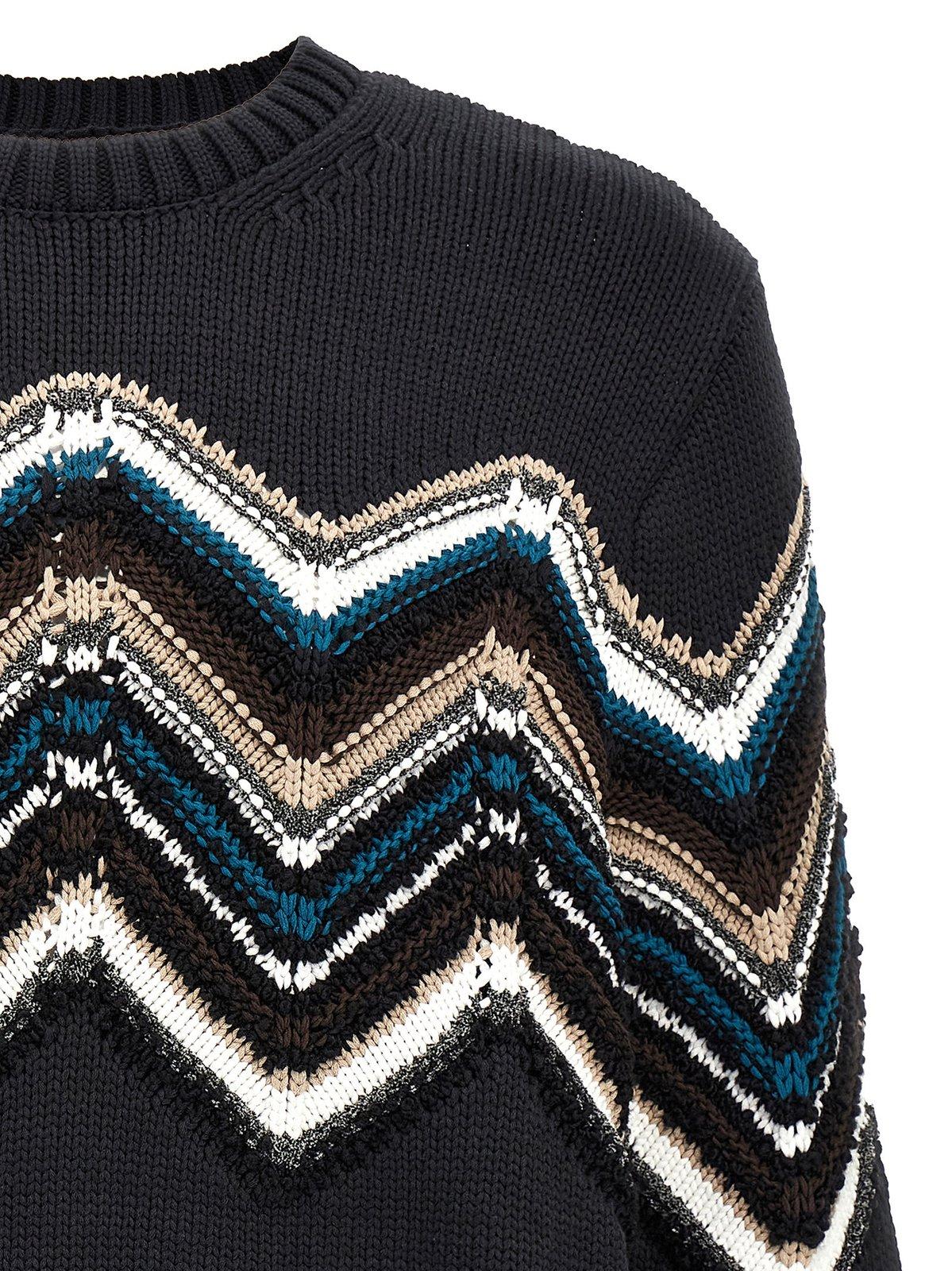 Shop Missoni Zig Zag Knitted Jumper In Black Brown