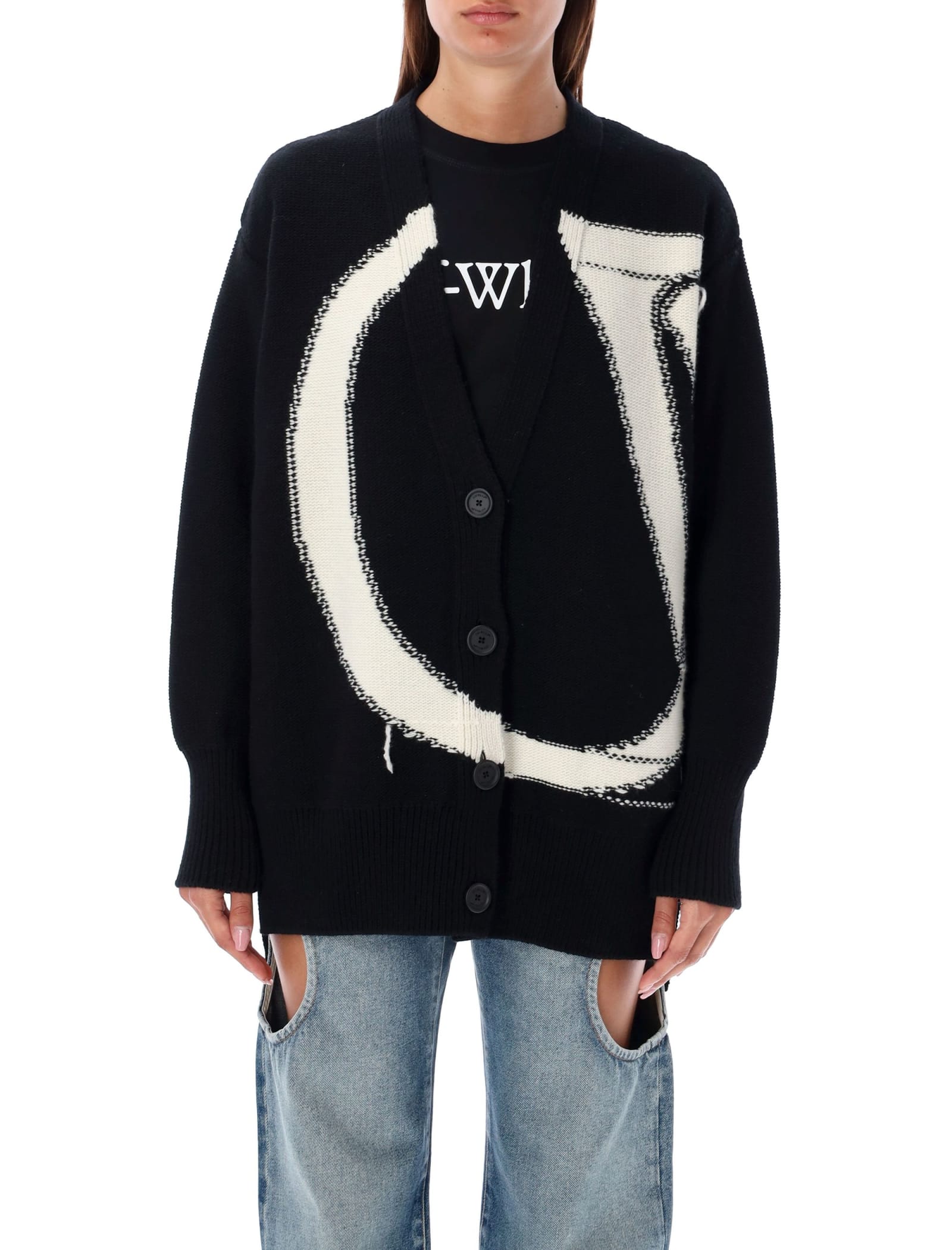 Shop Off-white Ow Maxi Logo Cardigan In Black