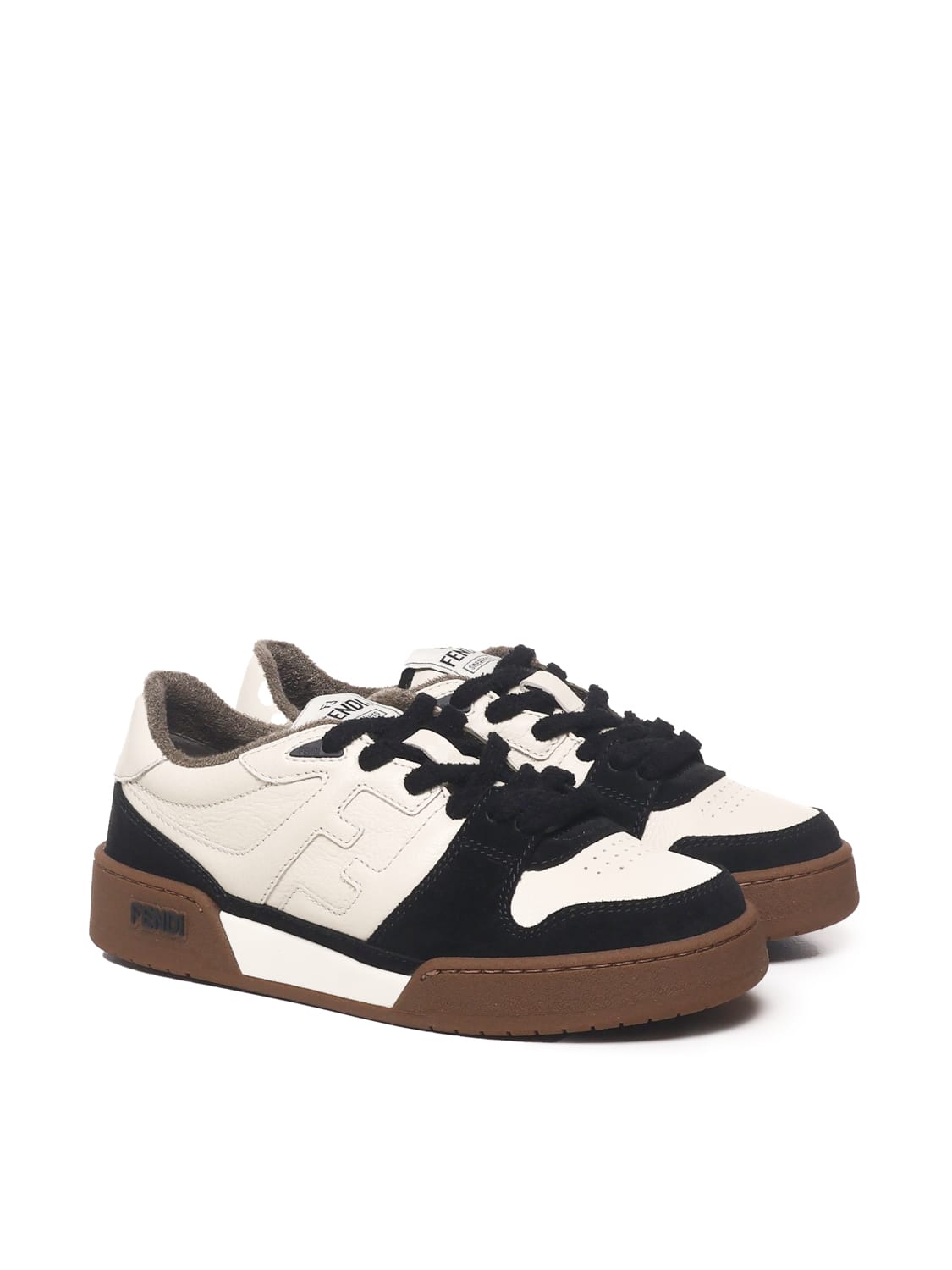Shop Fendi Match Sneakers In Leather With Suede Inserts In Nero Milk Nero