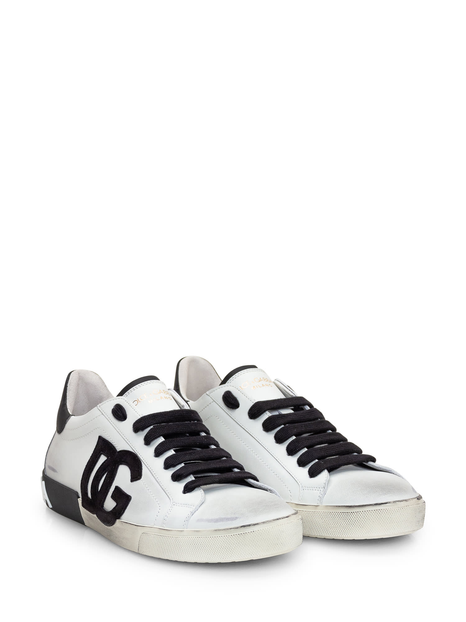 Shop Dolce & Gabbana Portofino Vintage Sneaker In Bianco/nero