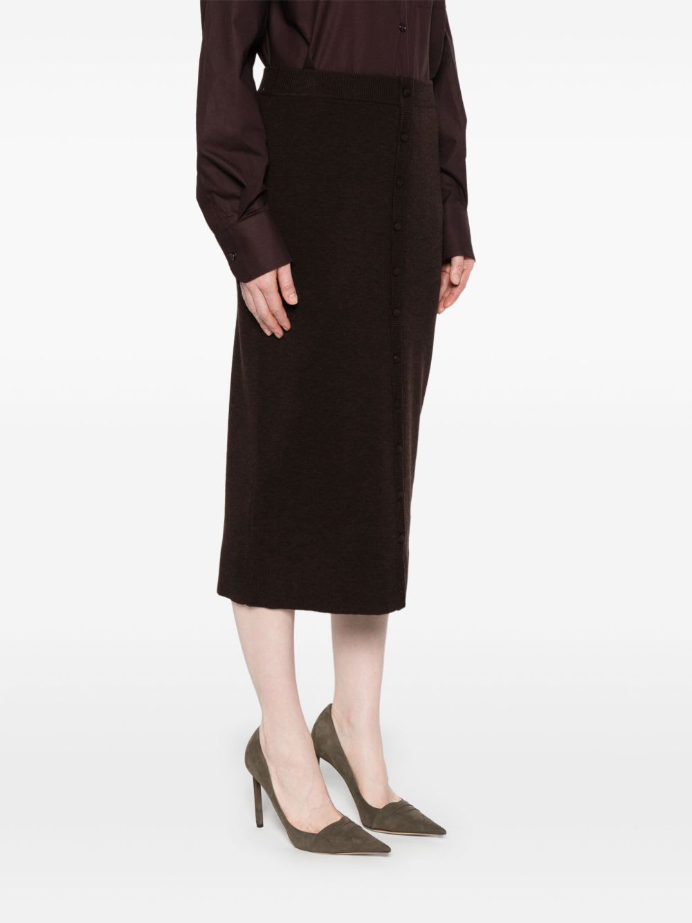 Victoria Beckham Brown Midi Skirt In Wool Blend In Brown