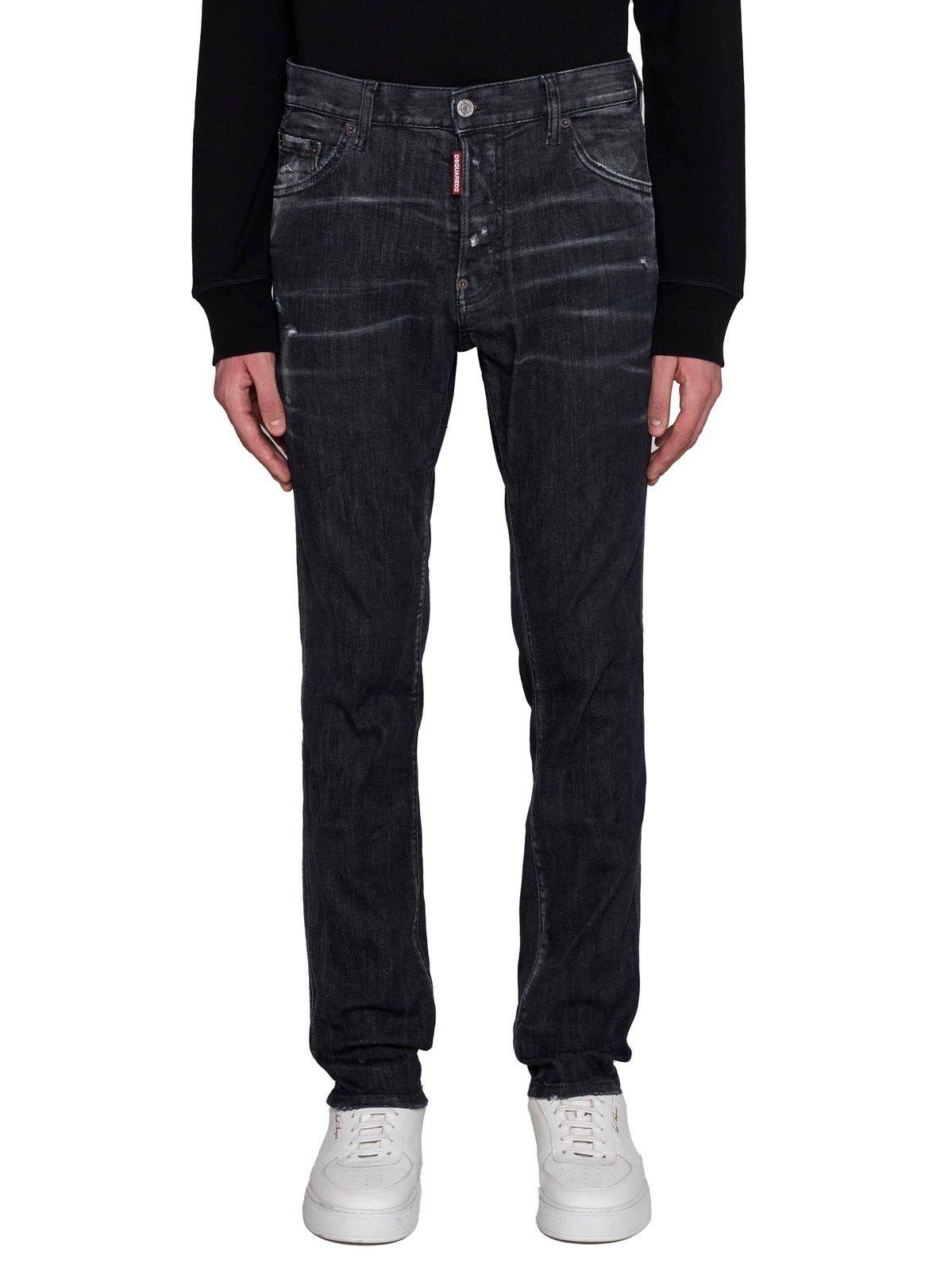 Shop Dsquared2 Distressed Straight-leg Jeans In Black