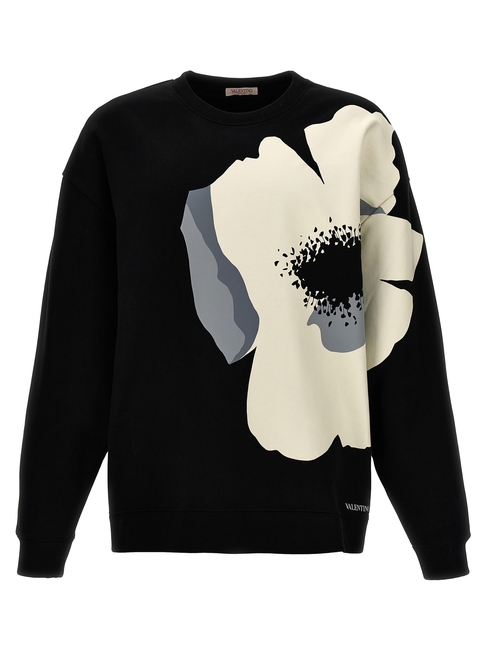 Shop Valentino Flower Portrait Sweatshirt In Nero/avorio/grigio