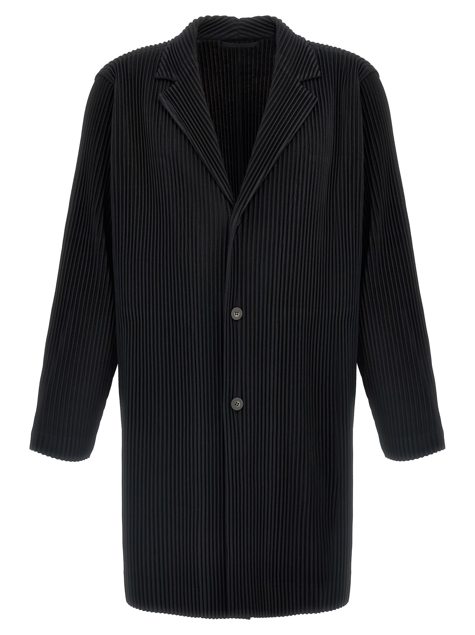Issey Miyake Single-breasted Pleated Coat Coats And Trench Coats Black In Black