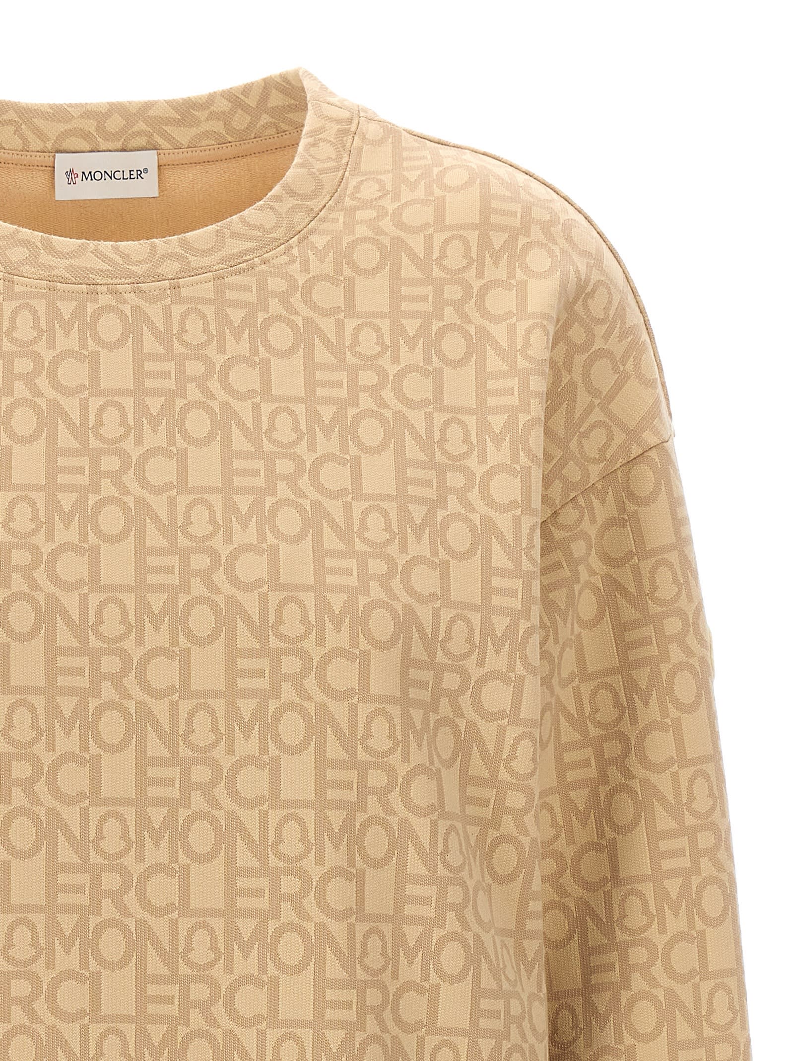 Shop Moncler Jacquard Logo Sweatshirt In Beige