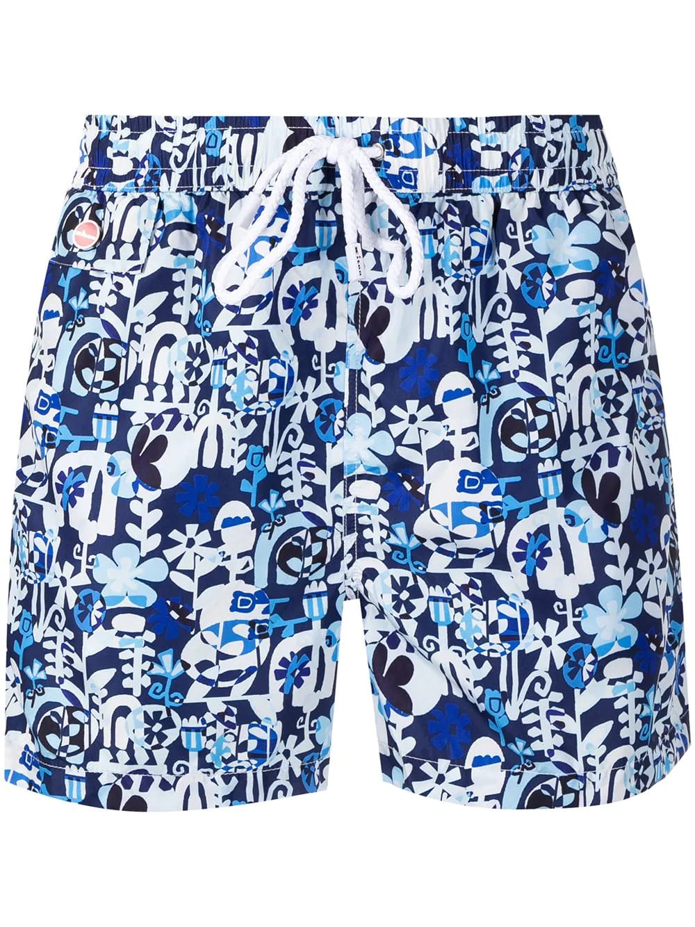 Kiton Blue Swimsuit With Light Blue And White Floral Print