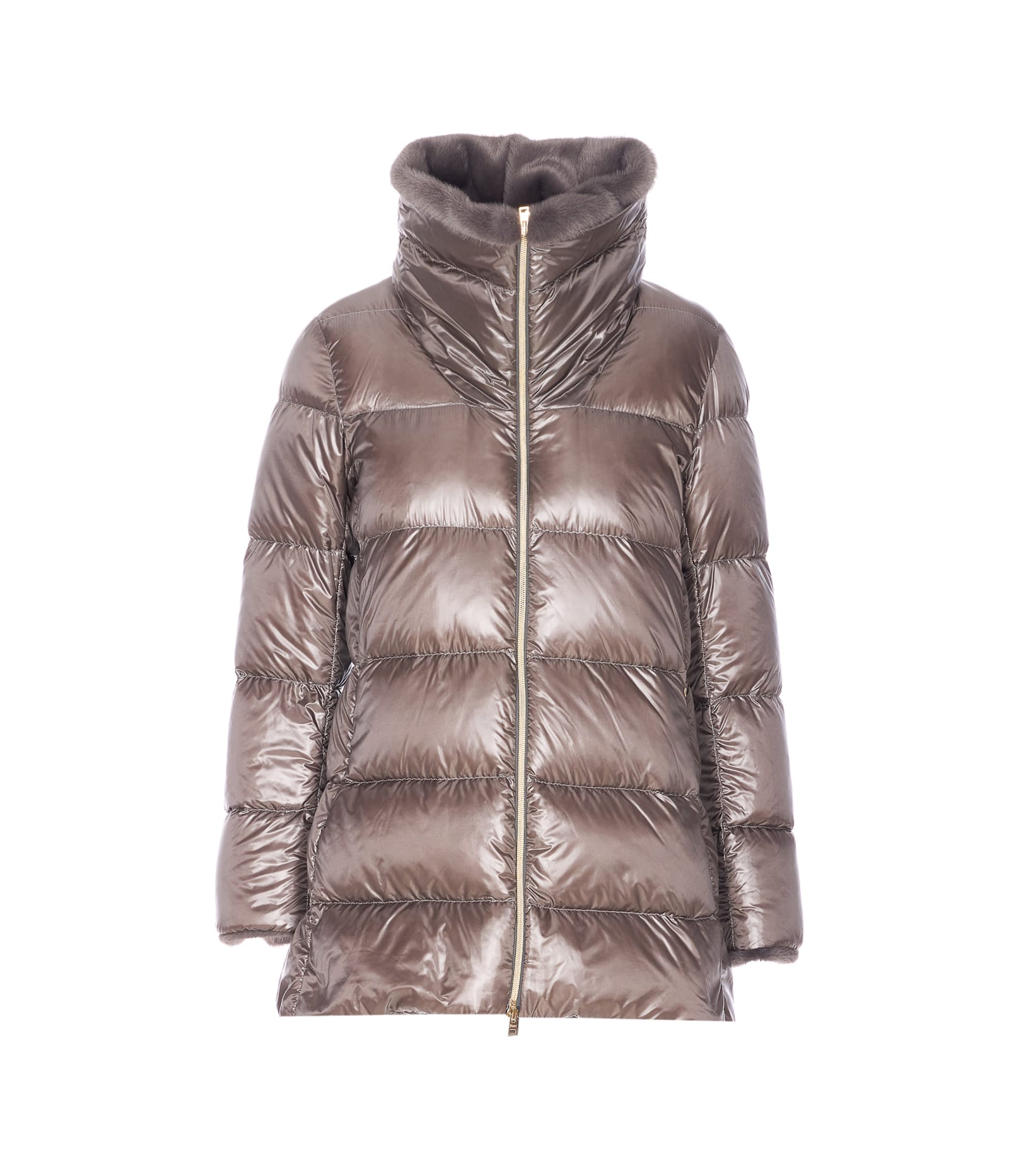 Herno A-shape Long Down Jacket With High Neck In Gray