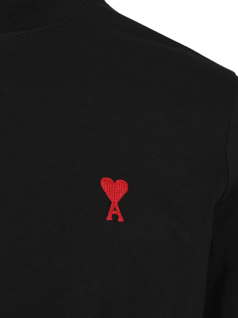 Ami Alexandre Mattiussi Ami Paris Ami De Coeur Wool Crewneck Sweater In Black