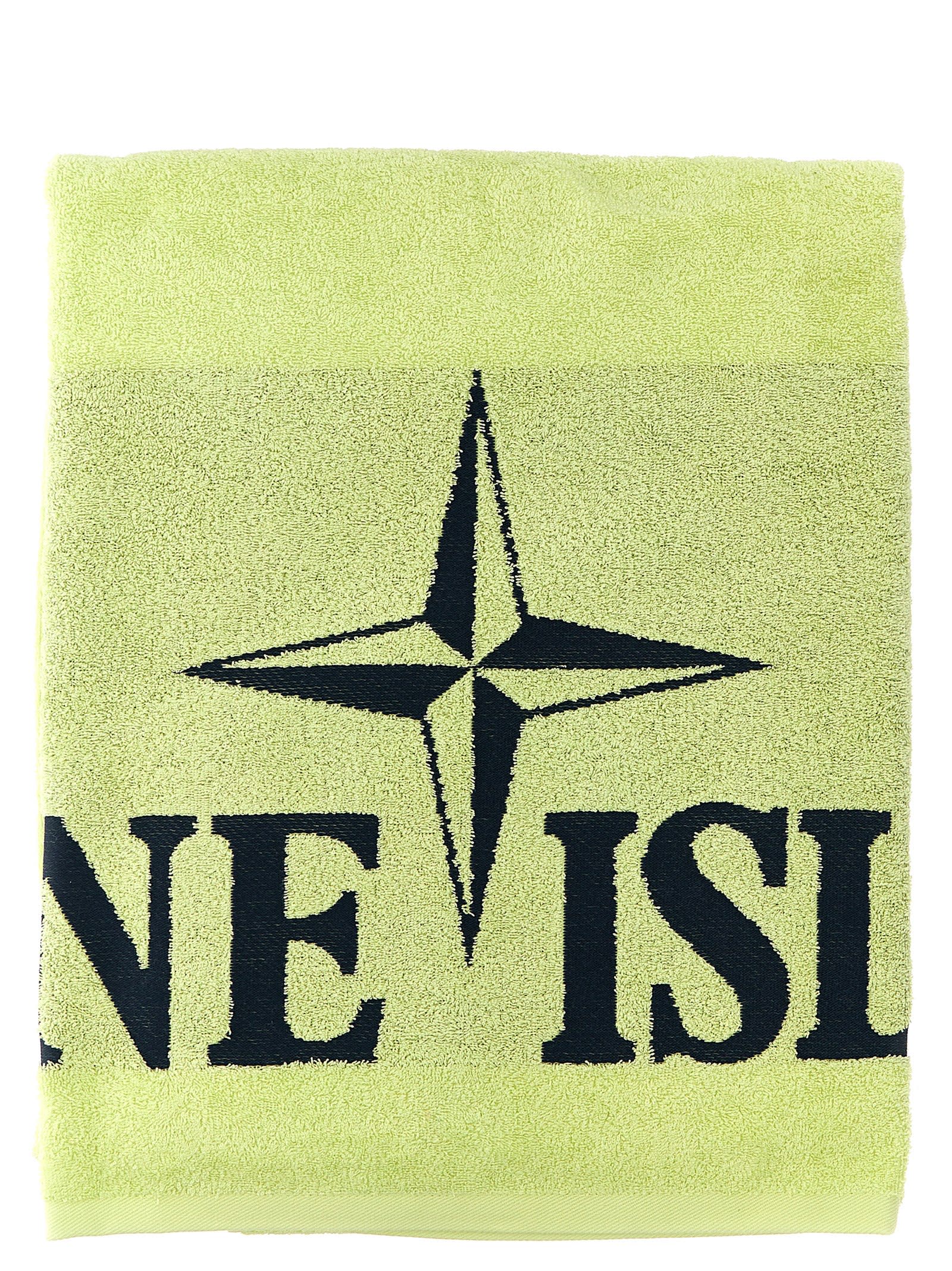 Shop Stone Island Logo Printed Beach Towel In Yellow