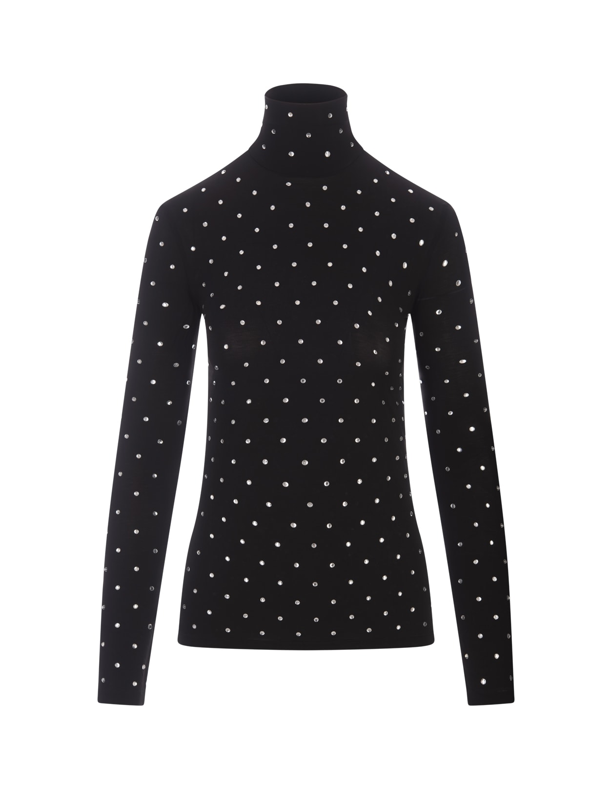 Shop Rabanne Black Turtleneck With All-over Crystals In Nero