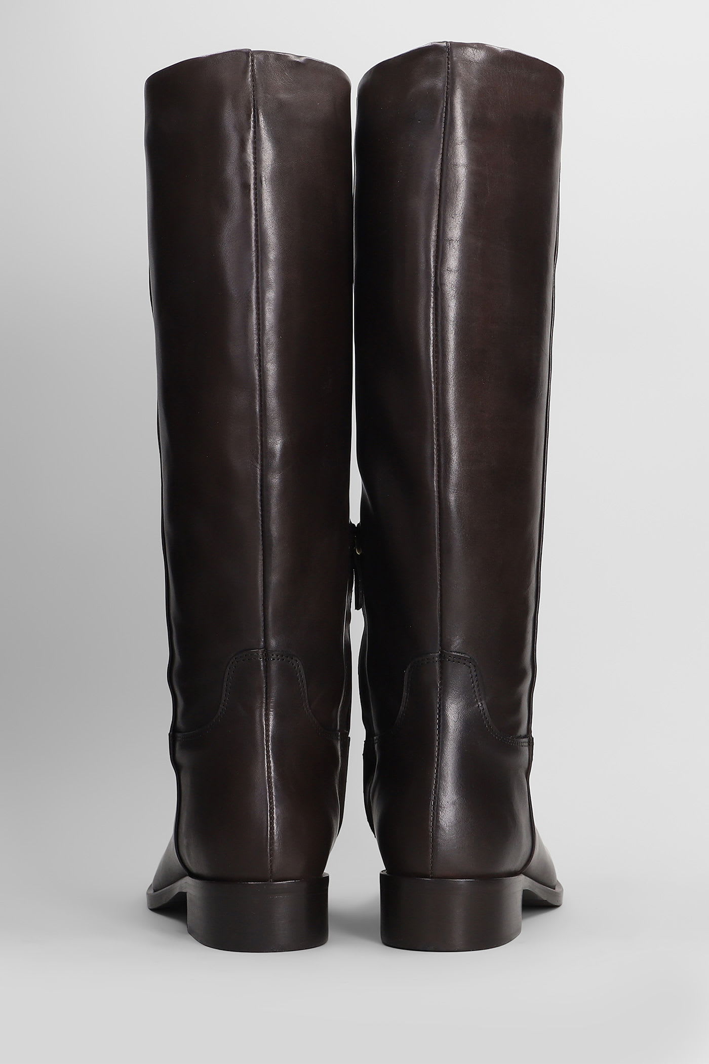 Julie Dee Low Heels Boots In Dark Brown Leather In Brown