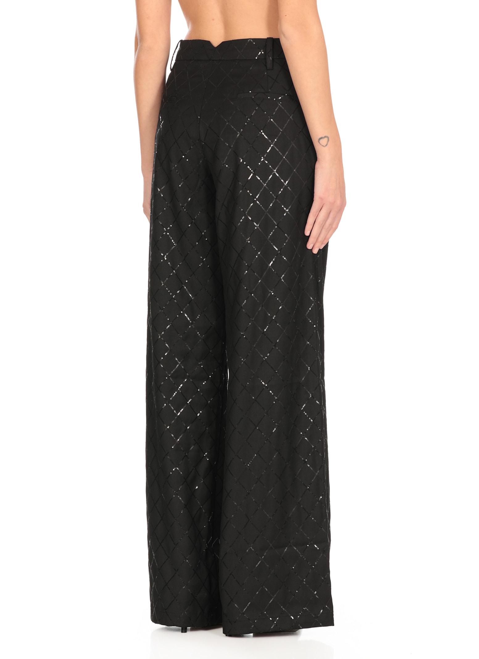 Rotate Birger Christensen Wide Pants With Sequins. In Black