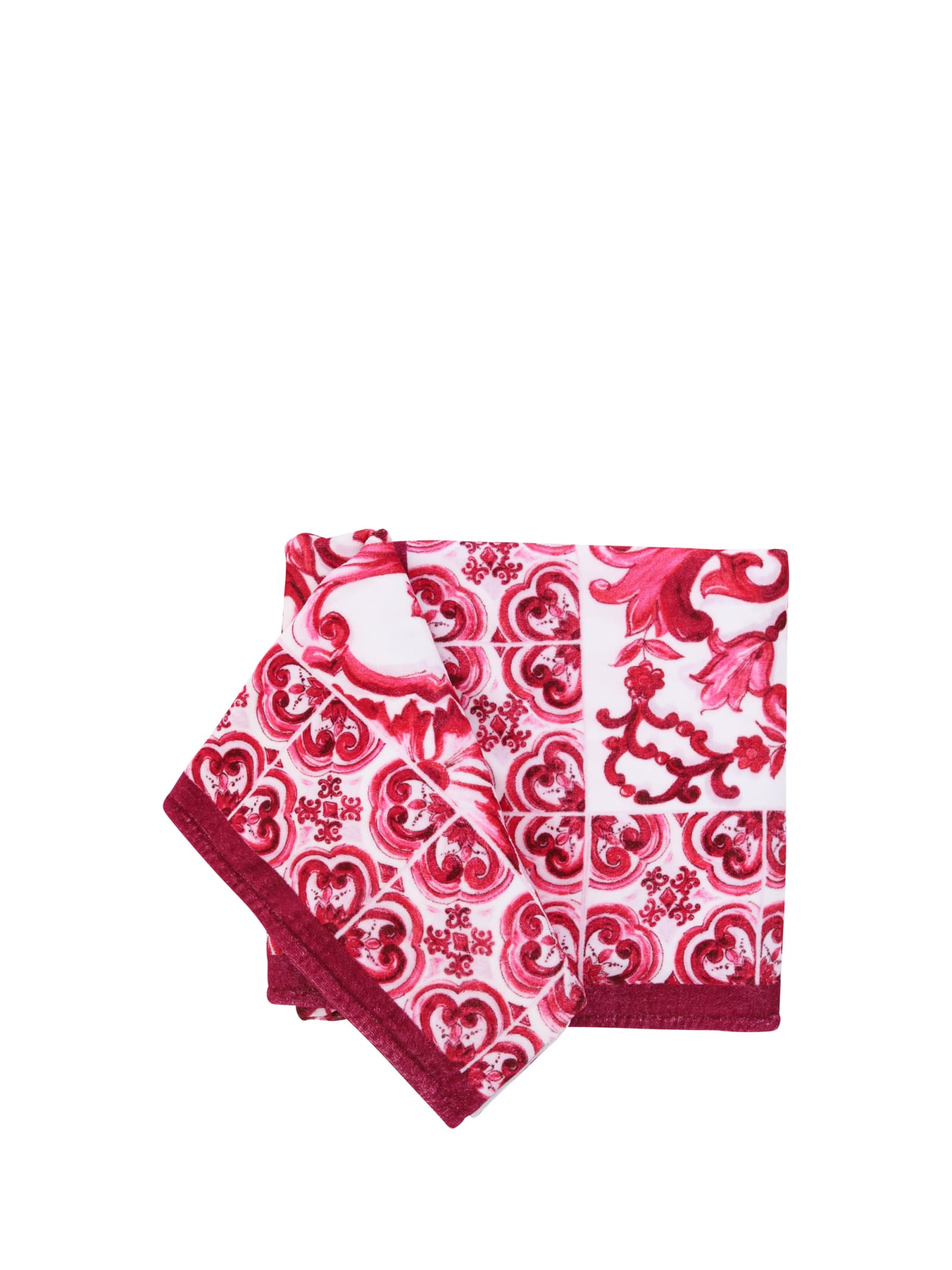 Dolce & Gabbana Maiolica Beach Towel In Tris Maioliche Fuxia
