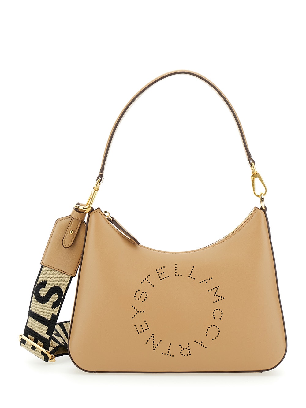 Shop Stella Mccartney Beige Shoulder Bag With Perforated Logo In Eco Leather Woman