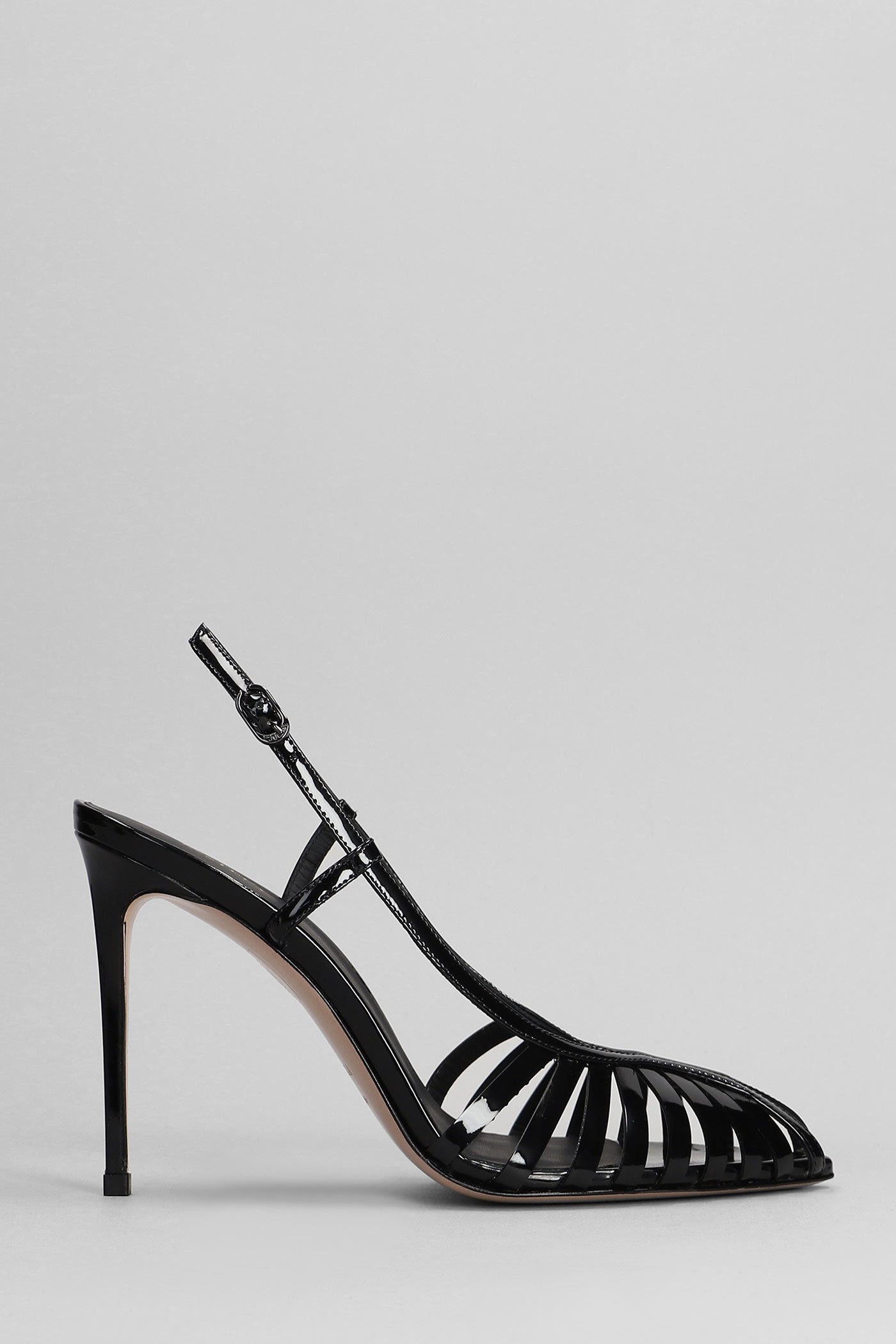 Cage Sandals In Black Patent Leather