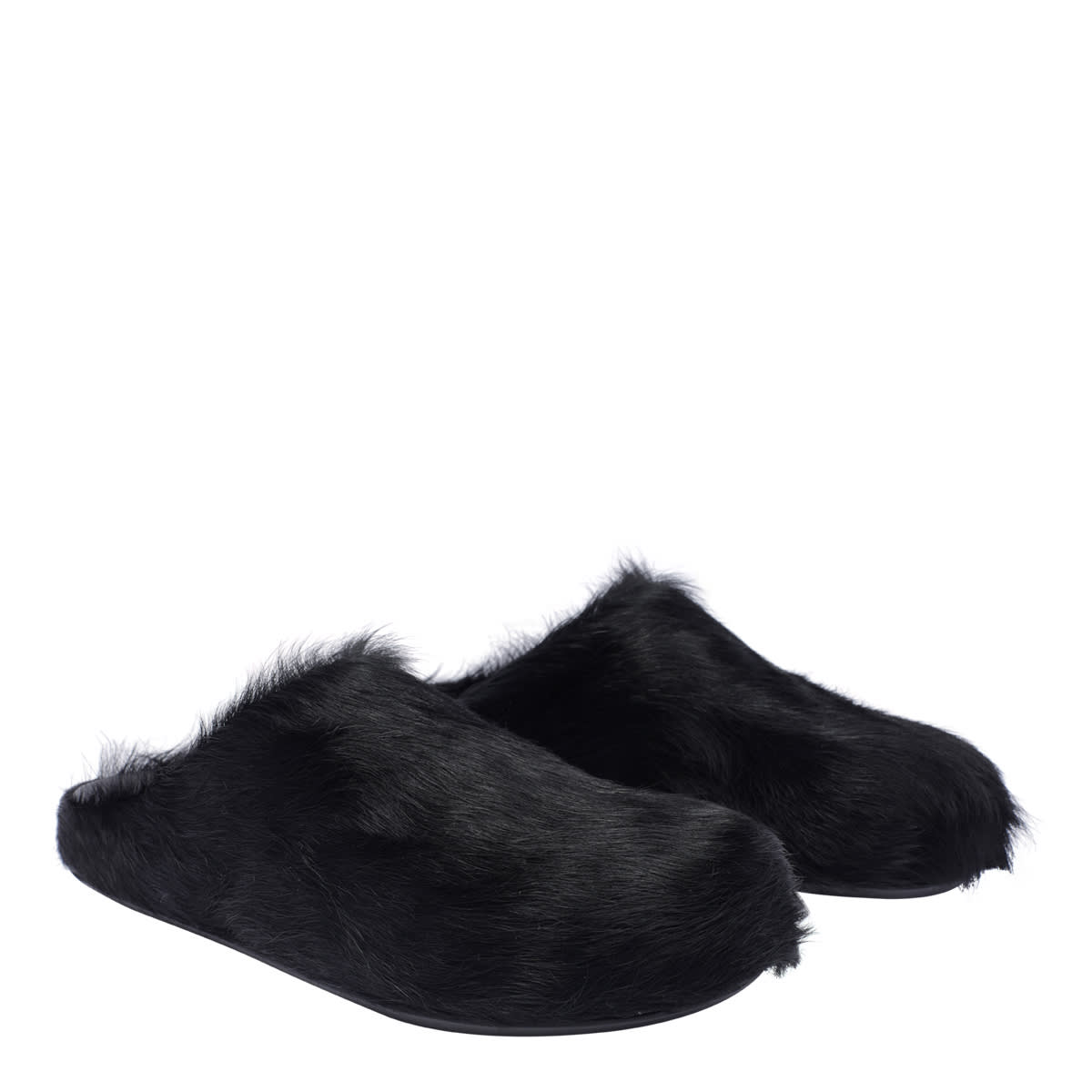 Marni Black Calf Hair Fussbett Mules In Black