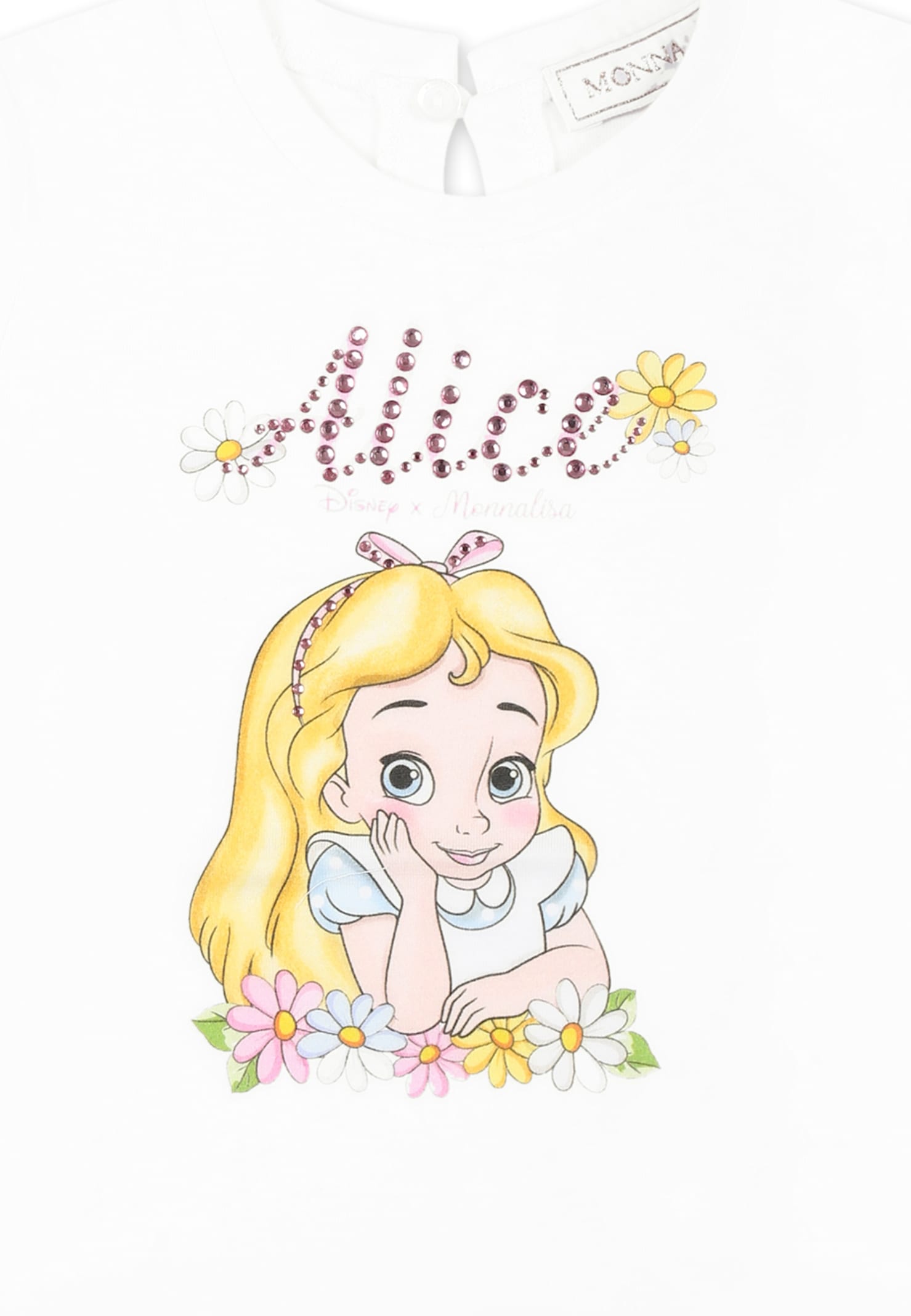 Monnalisa White T-shirt For Baby Girl With Alice In Wonderland In White