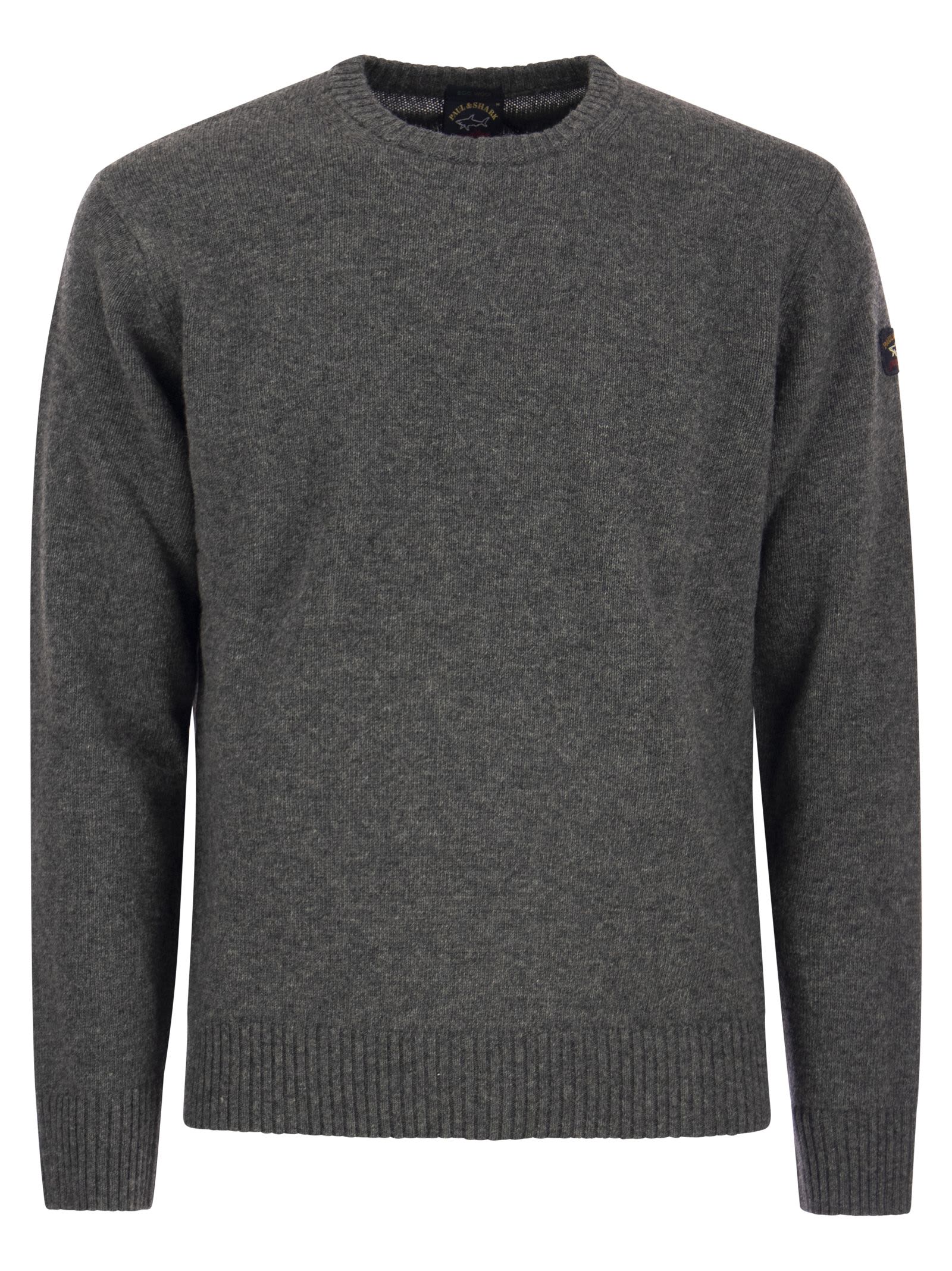 Paul&amp;shark Wool Crew Neck With Arm Patch In Grey