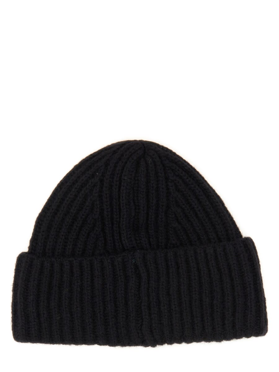 Baracuta Logo Patch Beanie Hat With Folded Cuff In Black