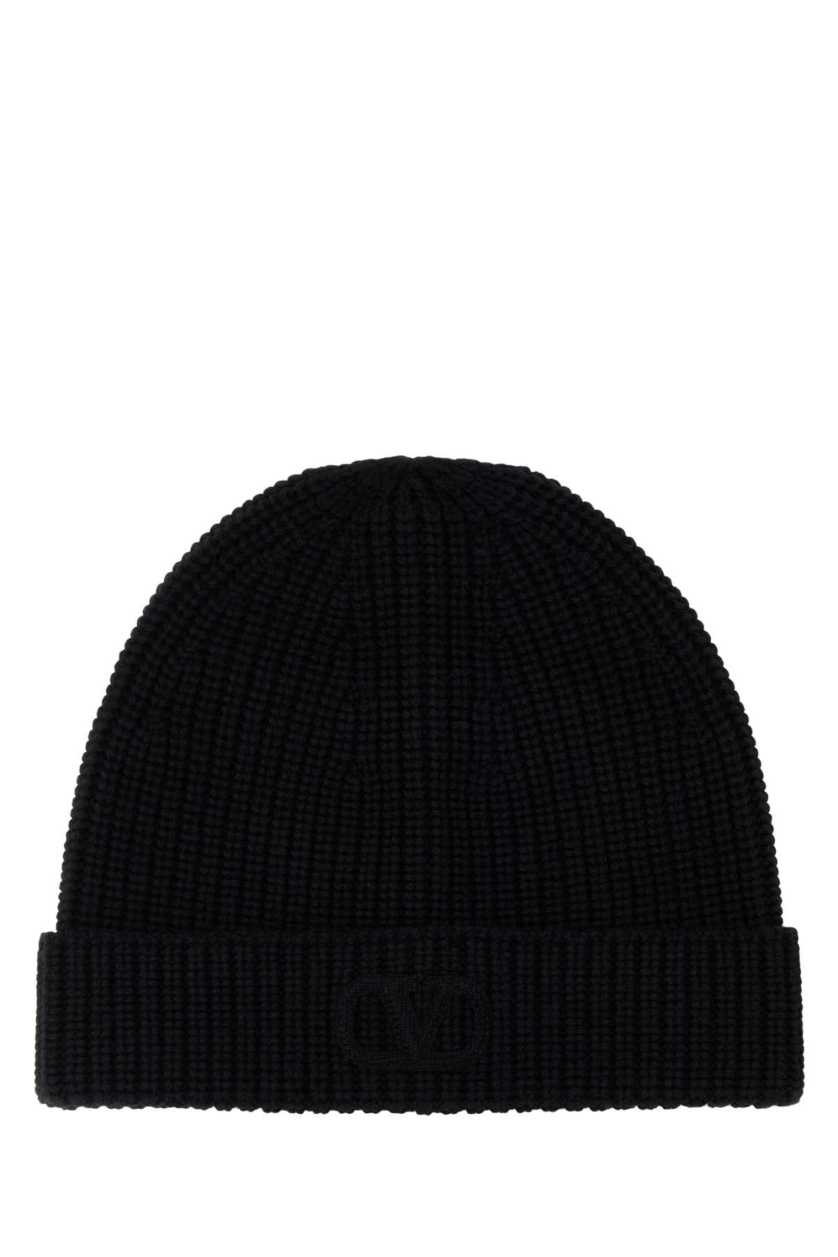 Shop Valentino Black Wool Beanie Hat In Nero