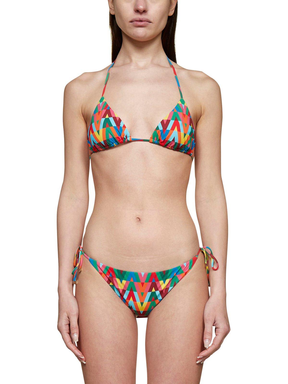 Shop Valentino All-over Optical V Printed Bikini Set In Multicolour