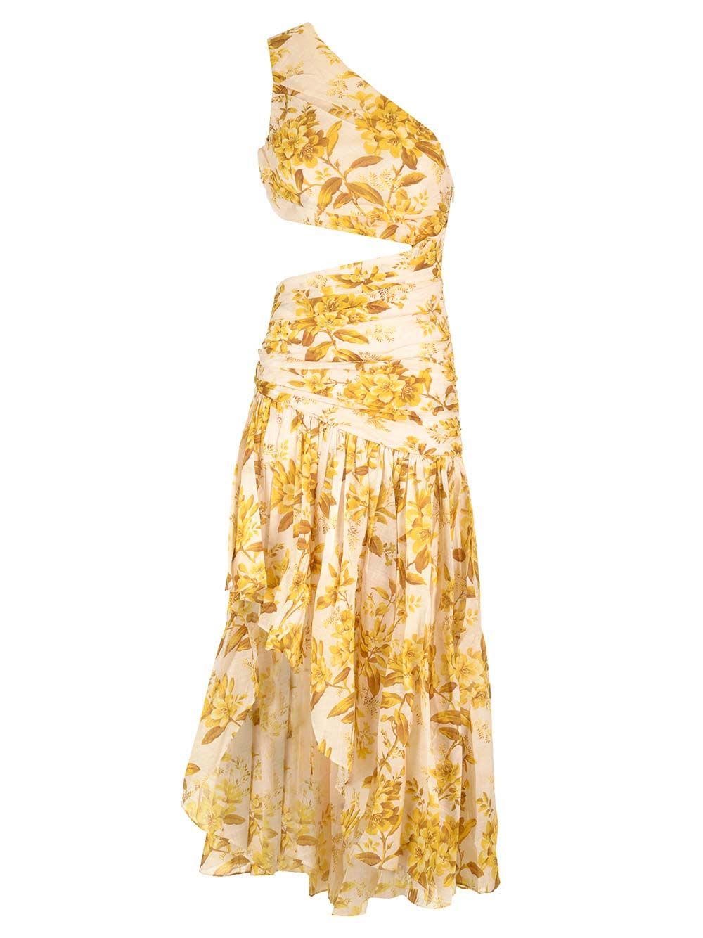 Shop Zimmermann Golden Asymmetric Dress In Yellow