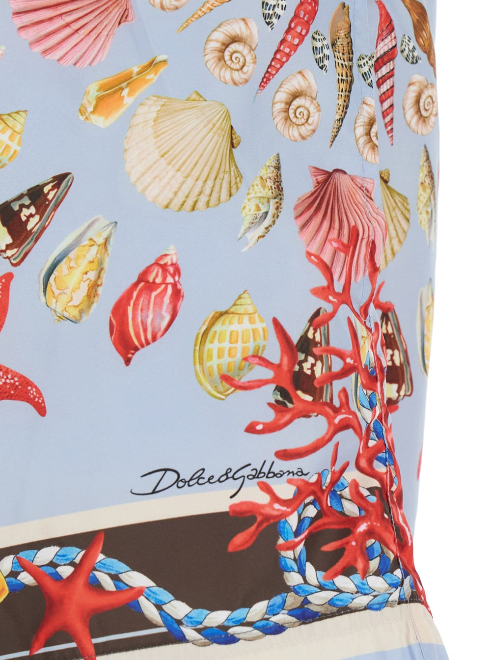 Dolce & Gabbana Light Blue Swim Shorts With Drawstring Elastic Waist And All-over Print In Gray