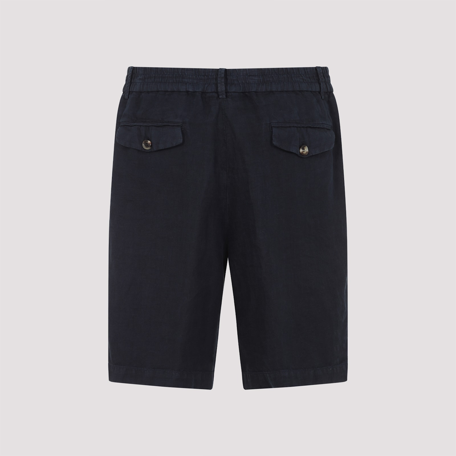 Brunello Cucinelli Elastic Waistband Linen Bermuda Shorts In Navy