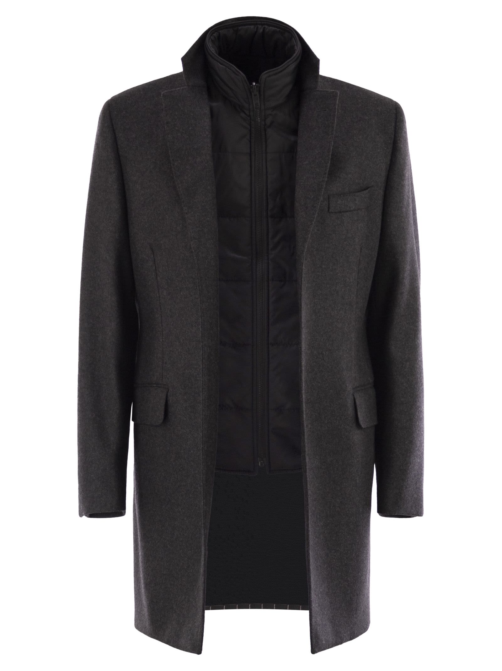 Fay Men Double Coat In Wool And Cashmere Cloth In Gray